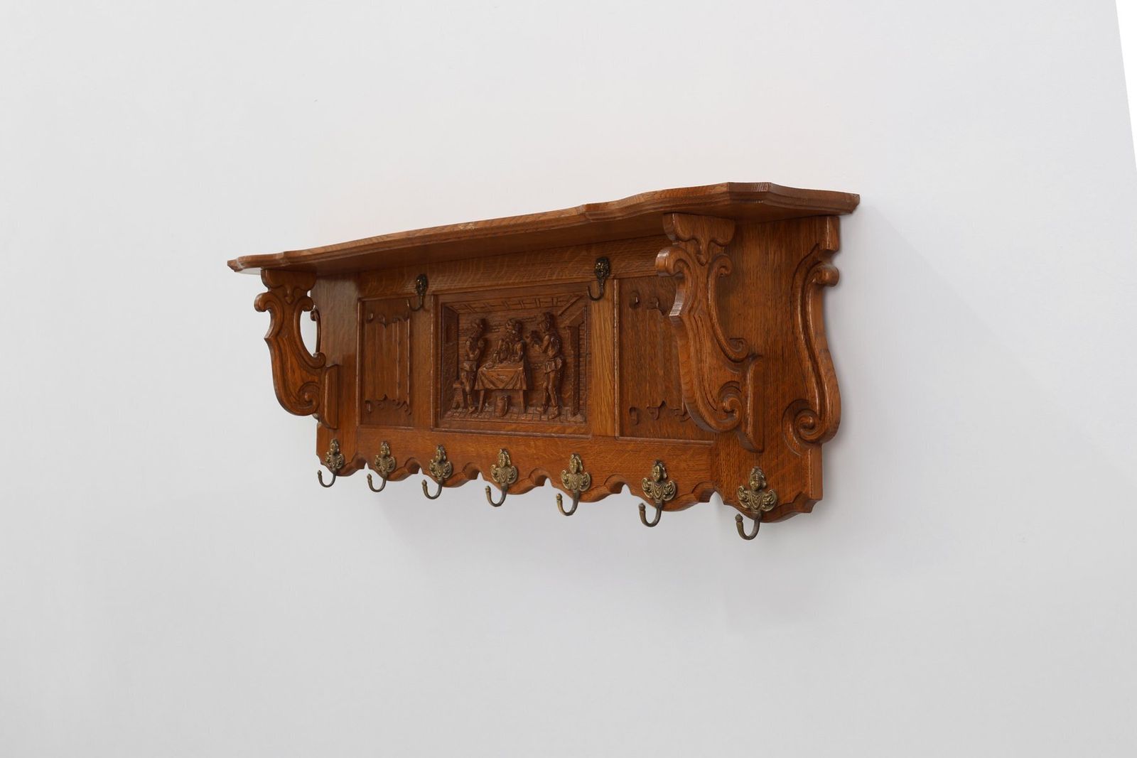 20th Century Baroque Belgian Bruegel Oak Coat Rack, 1950s photo 676.0