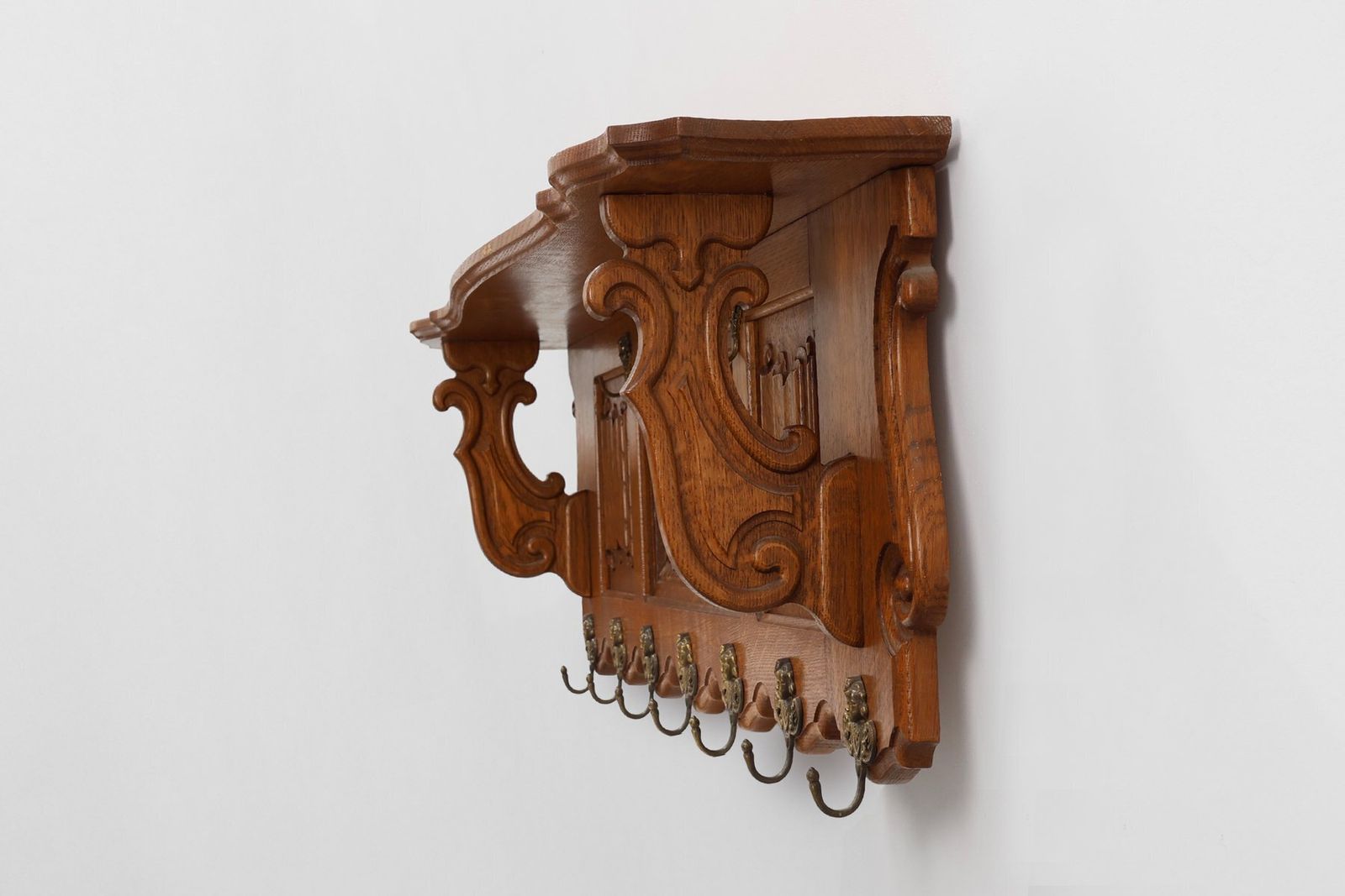 20th Century Baroque Belgian Bruegel Oak Coat Rack, 1950s photo buy