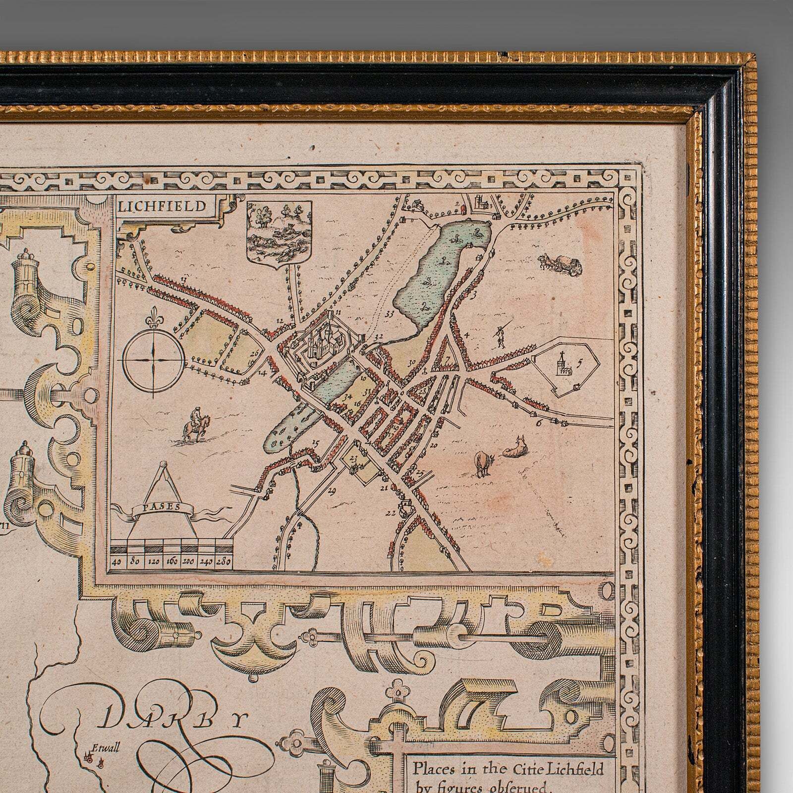 Antique Stafford County Map, English, Atlas Engraving, 17th Century, Cartography photo buy
