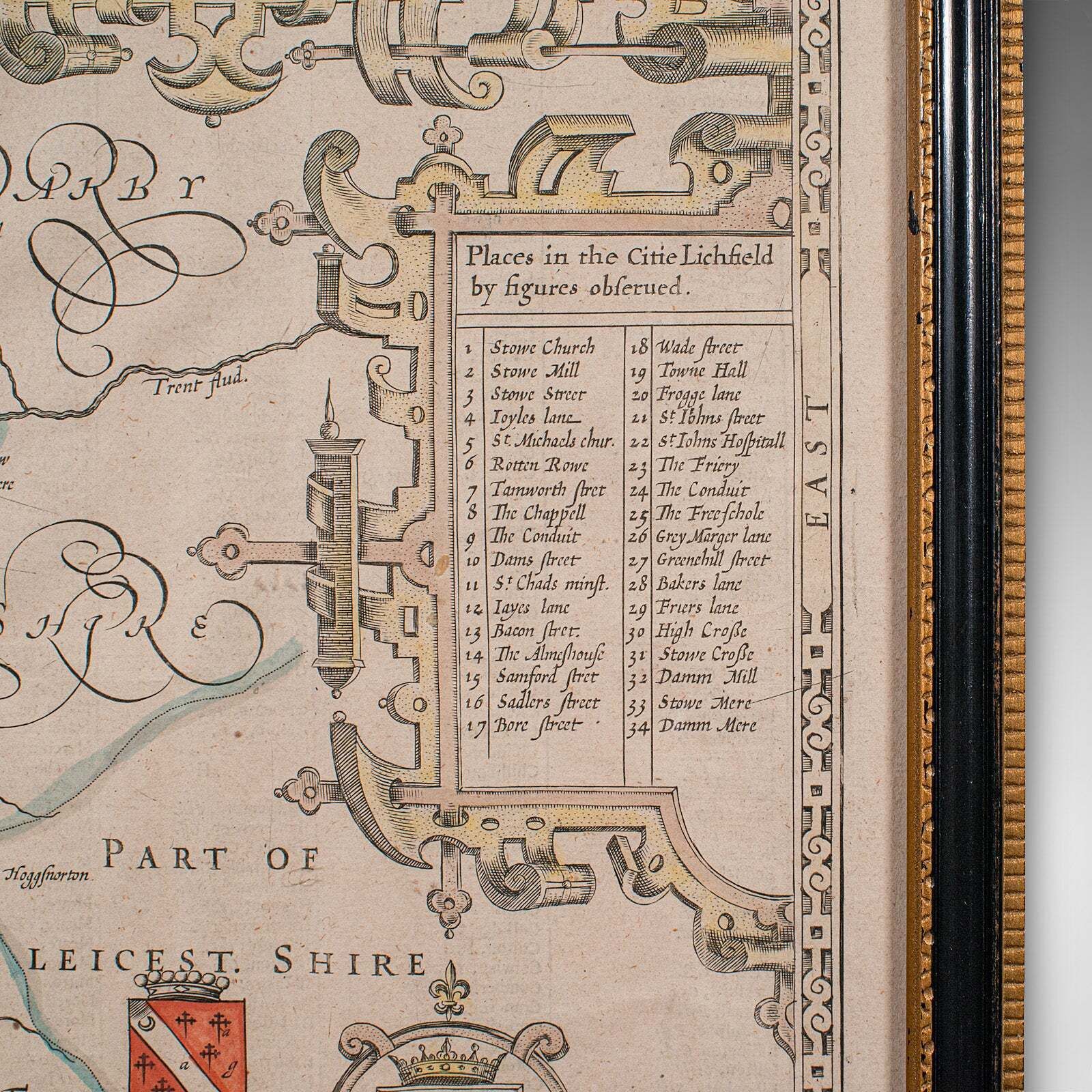 photo furniture Antique Stafford County Map, English, Atlas Engraving, 17th Century, Cartography