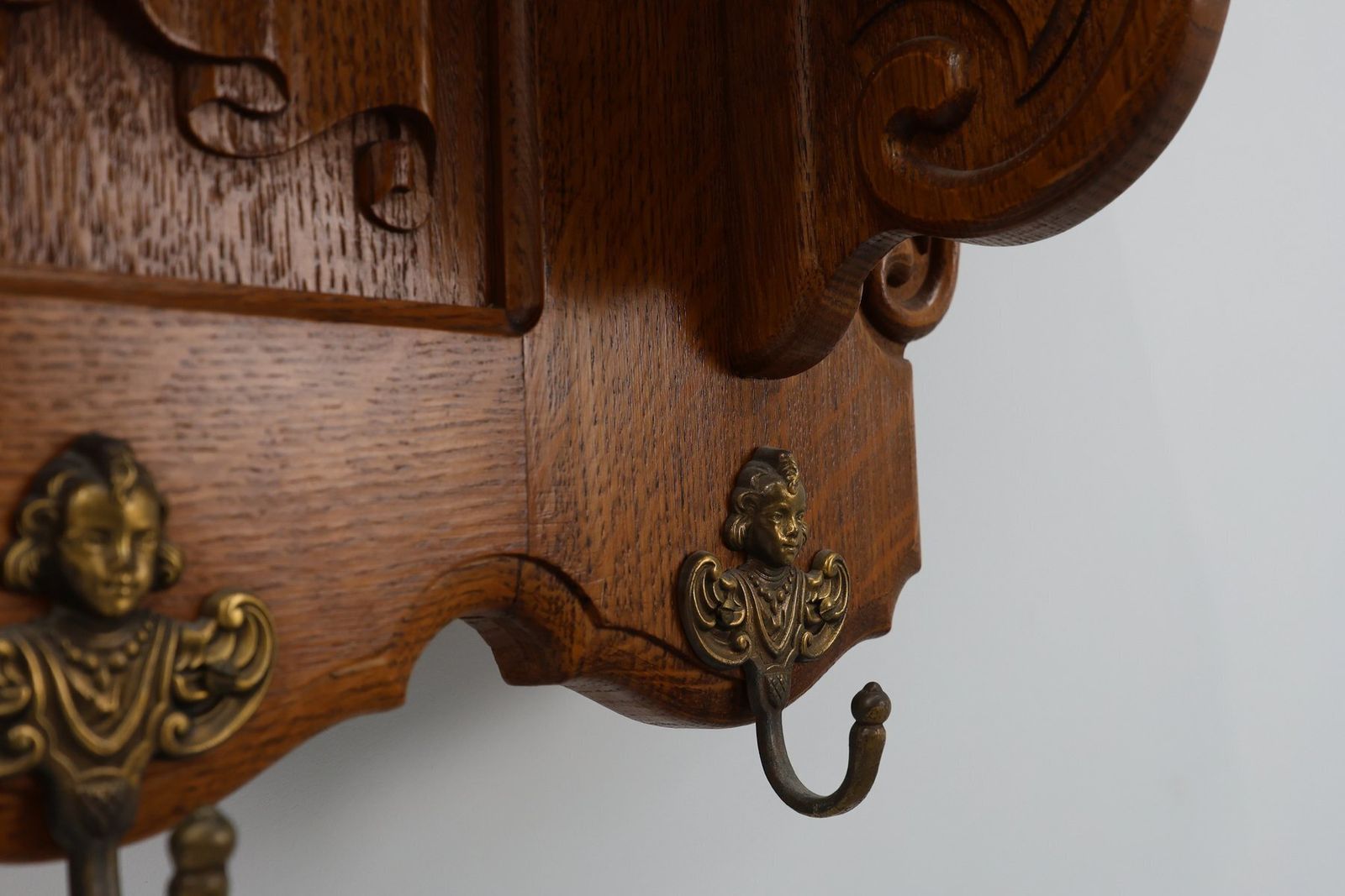 Furniture 20th Century Baroque Belgian Bruegel Oak Coat Rack, 1950s photo