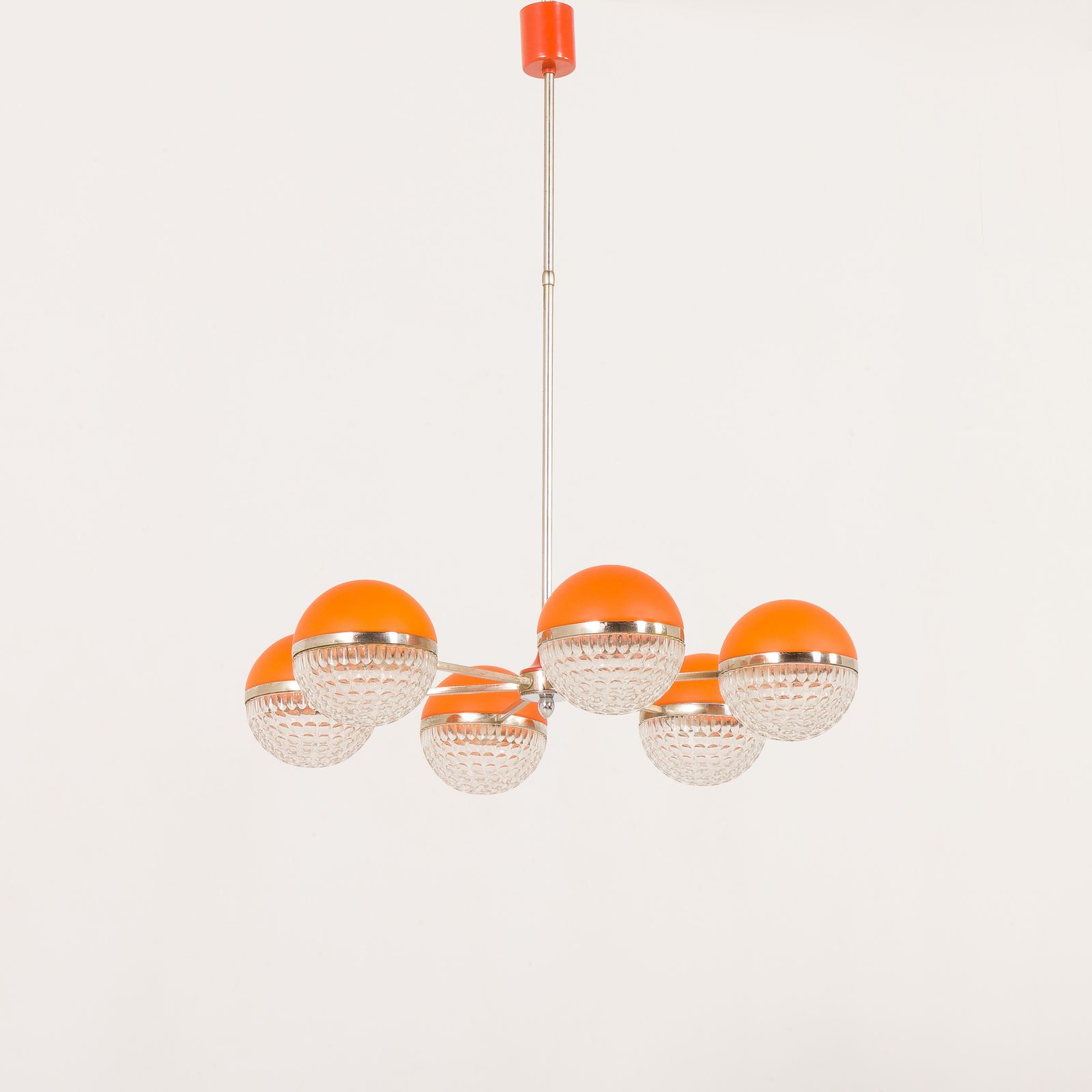 Italian Space Age Chandelier With Crystal Glass Shades, 1970s photo for sale