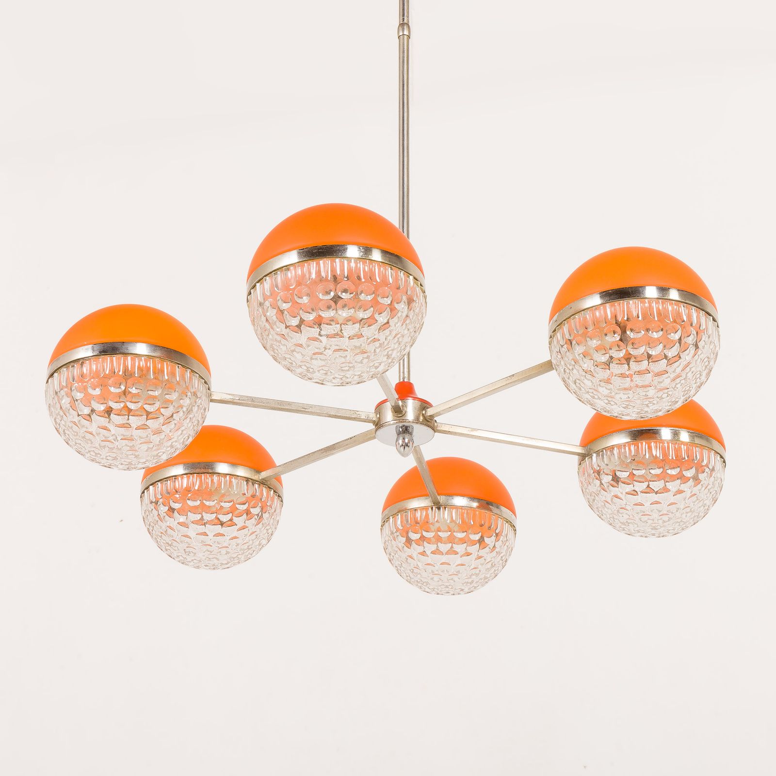Italian Space Age Chandelier With Crystal Glass Shades, 1970s photo vinterior