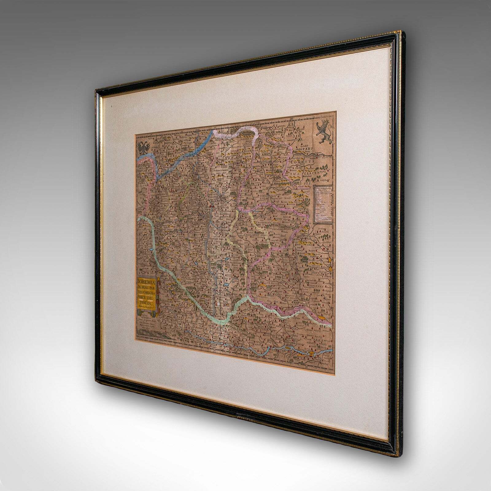Antique Map Of Bohemia, Dutch, Framed Cartography, Johannes Janssonius, C.1630 photo for sale