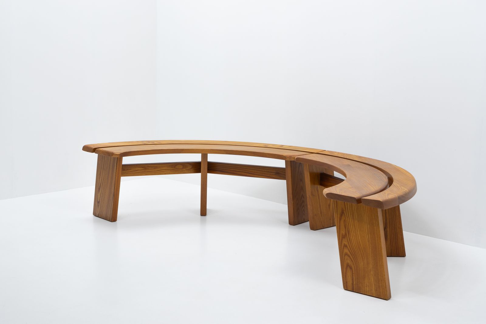 French Original Design Classic S38 Curved Benches In Elm From Pierre Chapo, 1980s, Set Of 2 photo Furniture