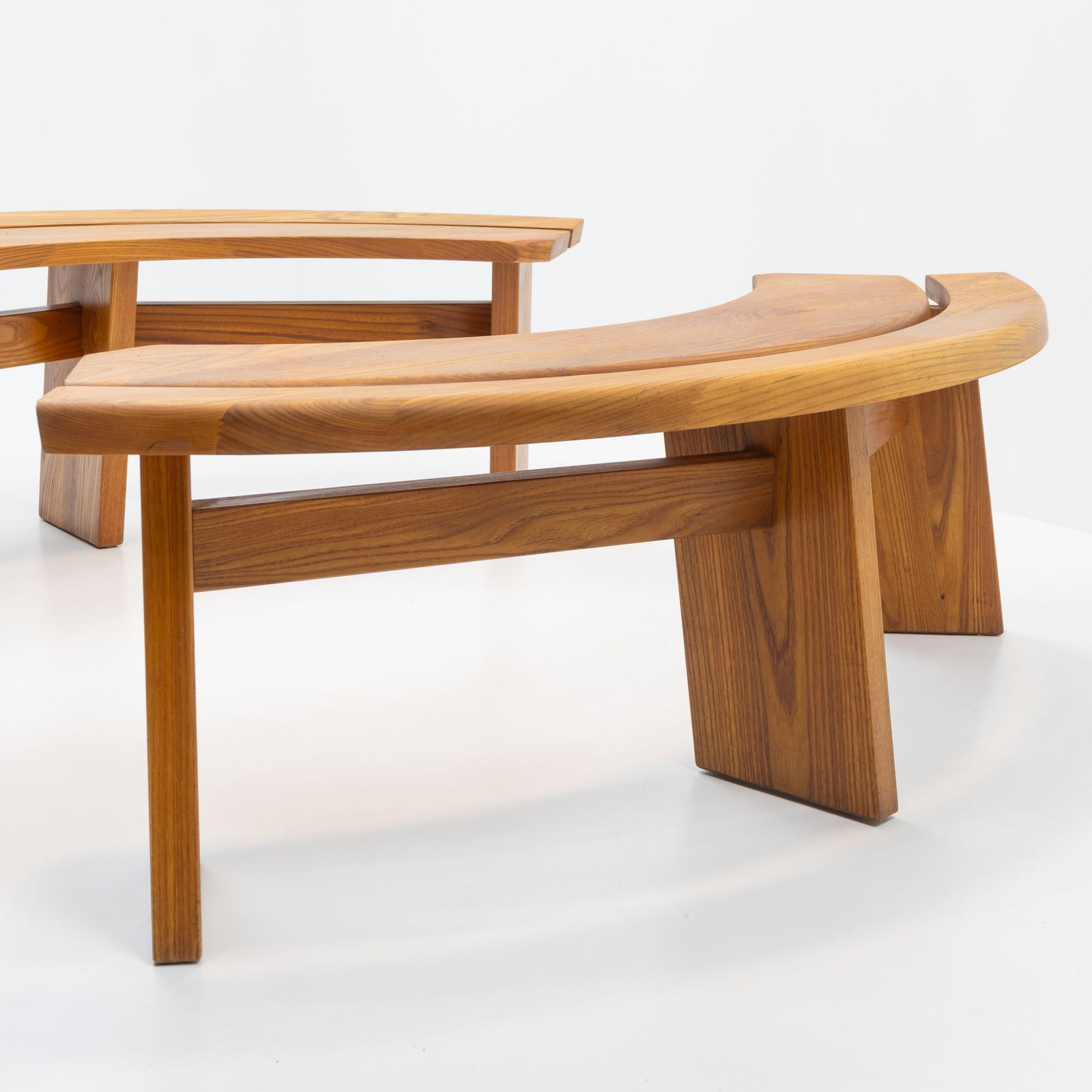 photo for sale French Original Design Classic S38 Curved Benches In Elm From Pierre Chapo, 1980s, Set Of 2