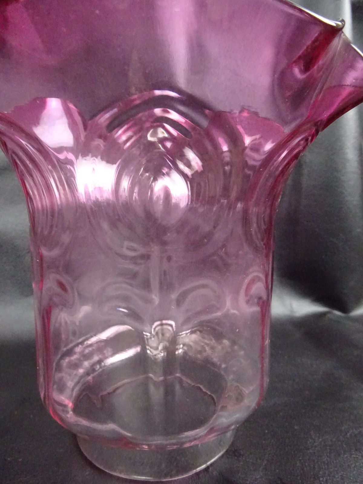 Lighting Victorian Cranberry Embossed Glass Oil Lamp Shade photo