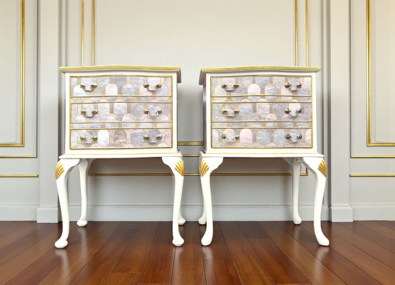 Furniture Pair Of Professionally Upcycled Bedsides With Art Deco Bethan Gray Decoupage photo