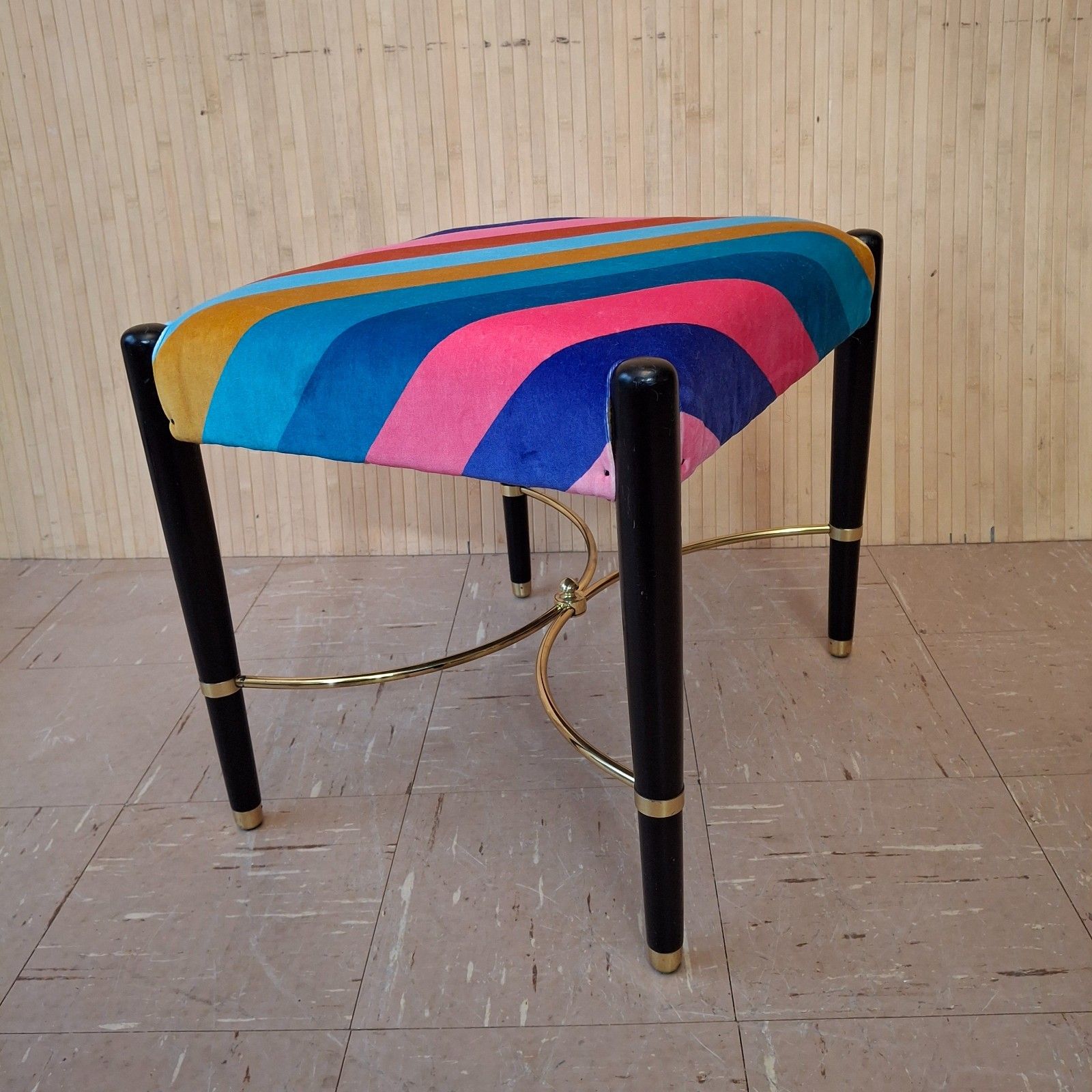 photo furniture Fab Vintage Retro Upholstered Sherbet Multi Stripe Velvet Dressing Table Stool