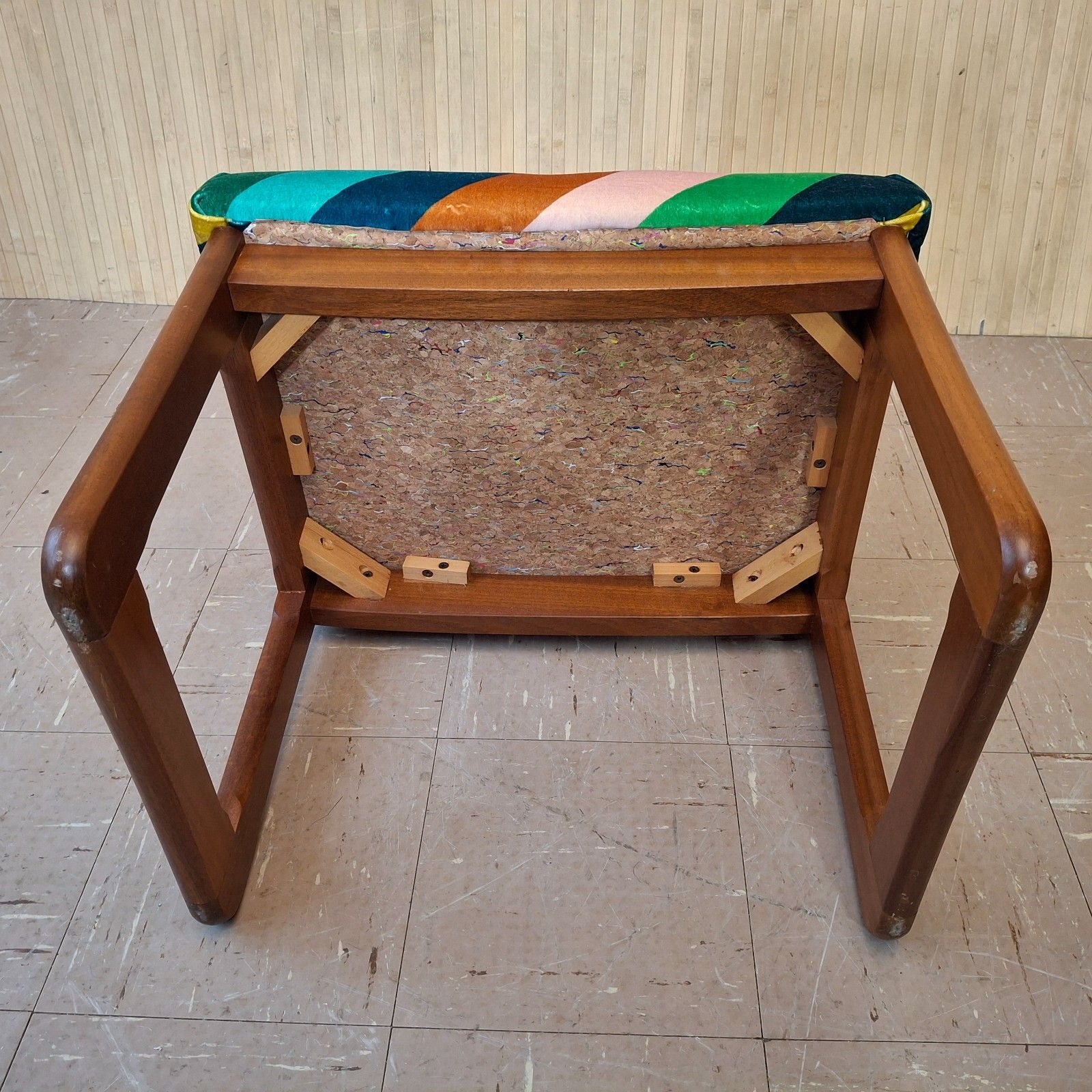 photo buy Fab Vintage Retro Mcm Upholstered Multi Stripe Velvet Teak Dressing Table Stool