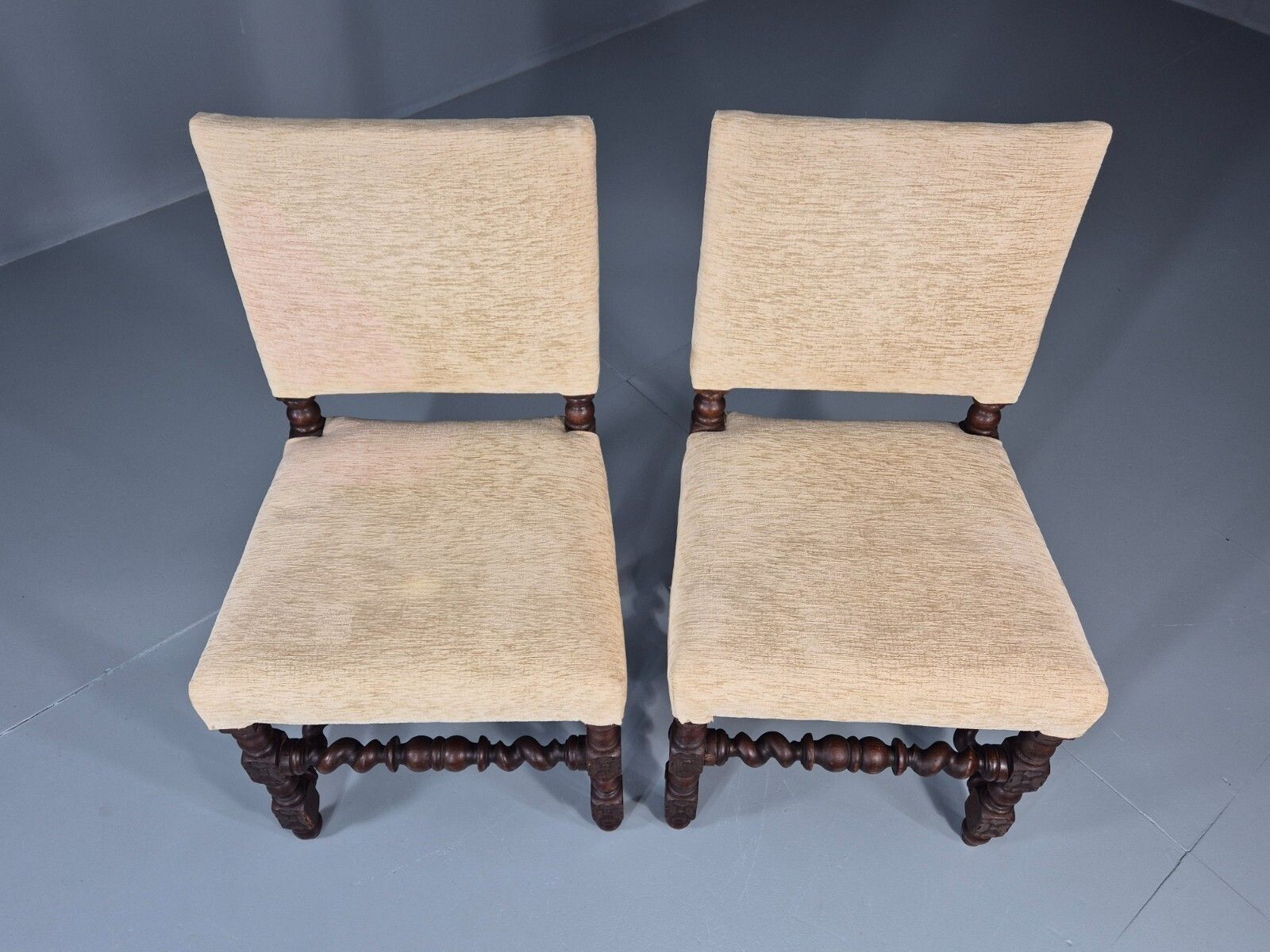 2 Baroque Dining Chairs In Oak Barley Twist H Stretchers Antique Eb11425 Vdin photo vinterior