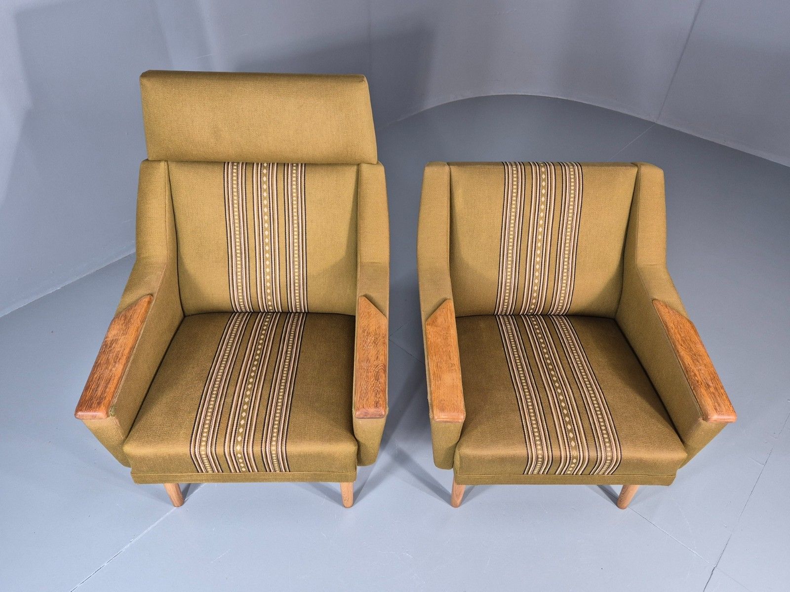 2 1970s Danish Lounge Chairs Green Wool Oak Details Retro Quality Eb11408 Mnor photo vintage