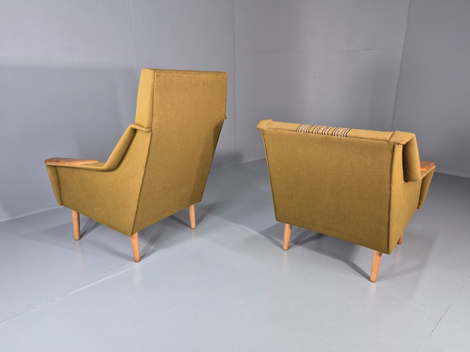 photo for sale 2 1970s Danish Lounge Chairs Green Wool Oak Details Retro Quality Eb11408 Mnor