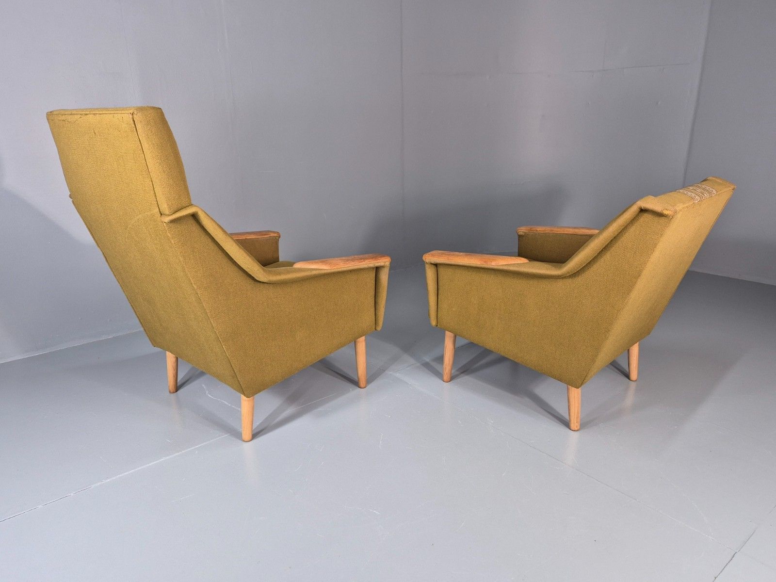 photo buy 2 1970s Danish Lounge Chairs Green Wool Oak Details Retro Quality Eb11408 Mnor