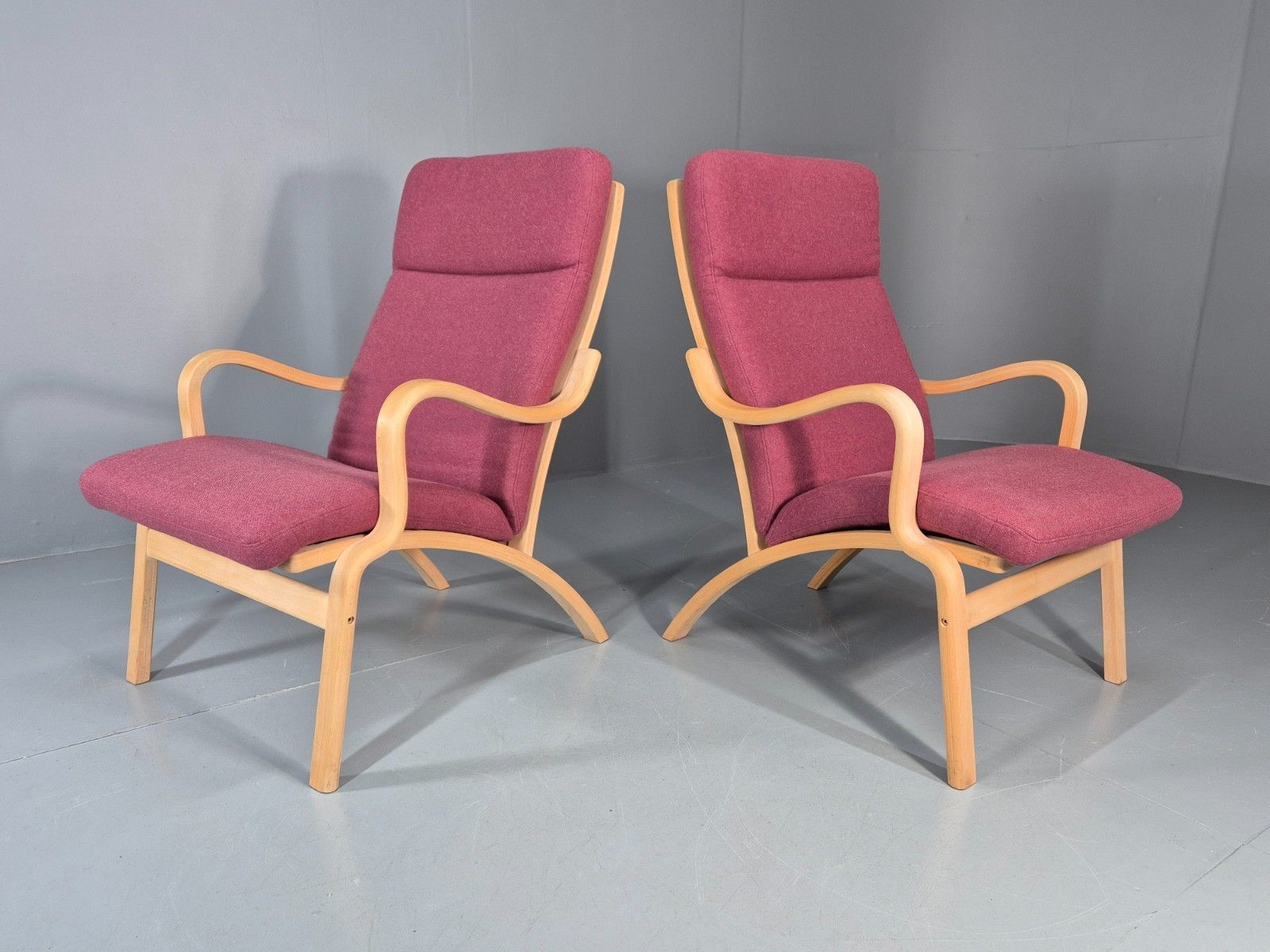 2 Stouby Bentwood Lounge Chairs Mauve Wool 1980s Retro Mcm Eb11349 Mben