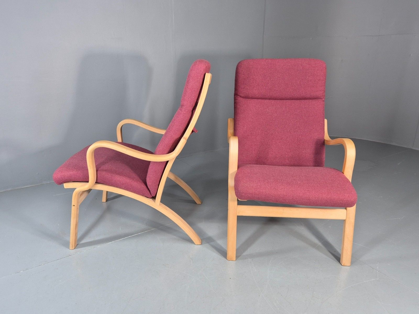 2 Stouby Bentwood Lounge Chairs Mauve Wool 1980s Retro Mcm Eb11349 Mben photo vinterior
