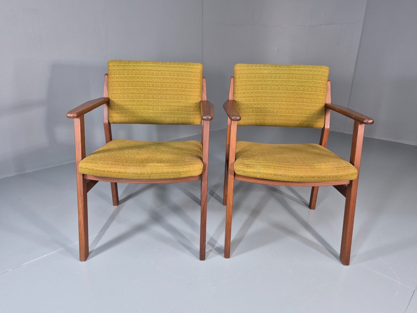 2 Danish Desk Chairs Teak Framed Original Wool Upholstery 1960s Mcm Eb11335 Mdin photo Furniture