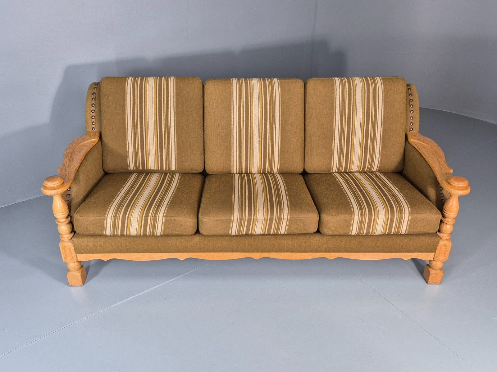 Vintage Danish Three Seater Settee Kjaernulf Style Oak Frame Eb11313 M3ss photo Furniture