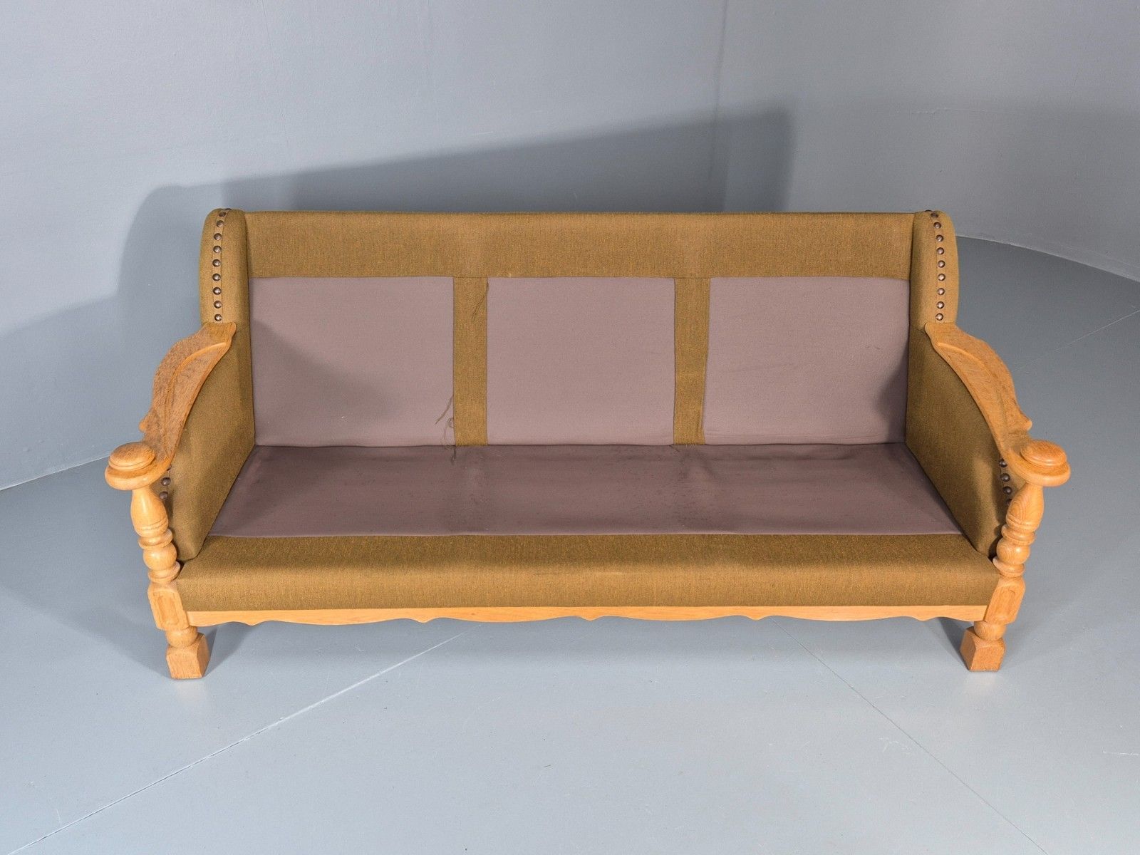 750.0 Vintage Danish Three Seater Settee Kjaernulf Style Oak Frame Eb11313 M3ss photo