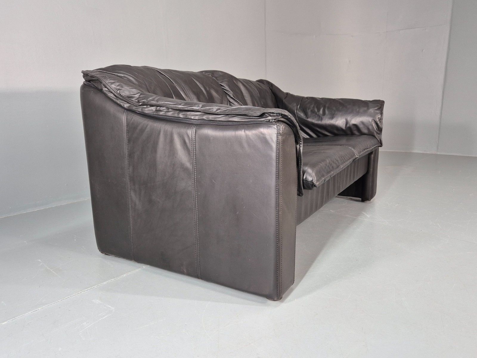 Vintage Thams Two Seater Sofa Black Leather 1980s Retro  Eb11254 M2ss photo buy
