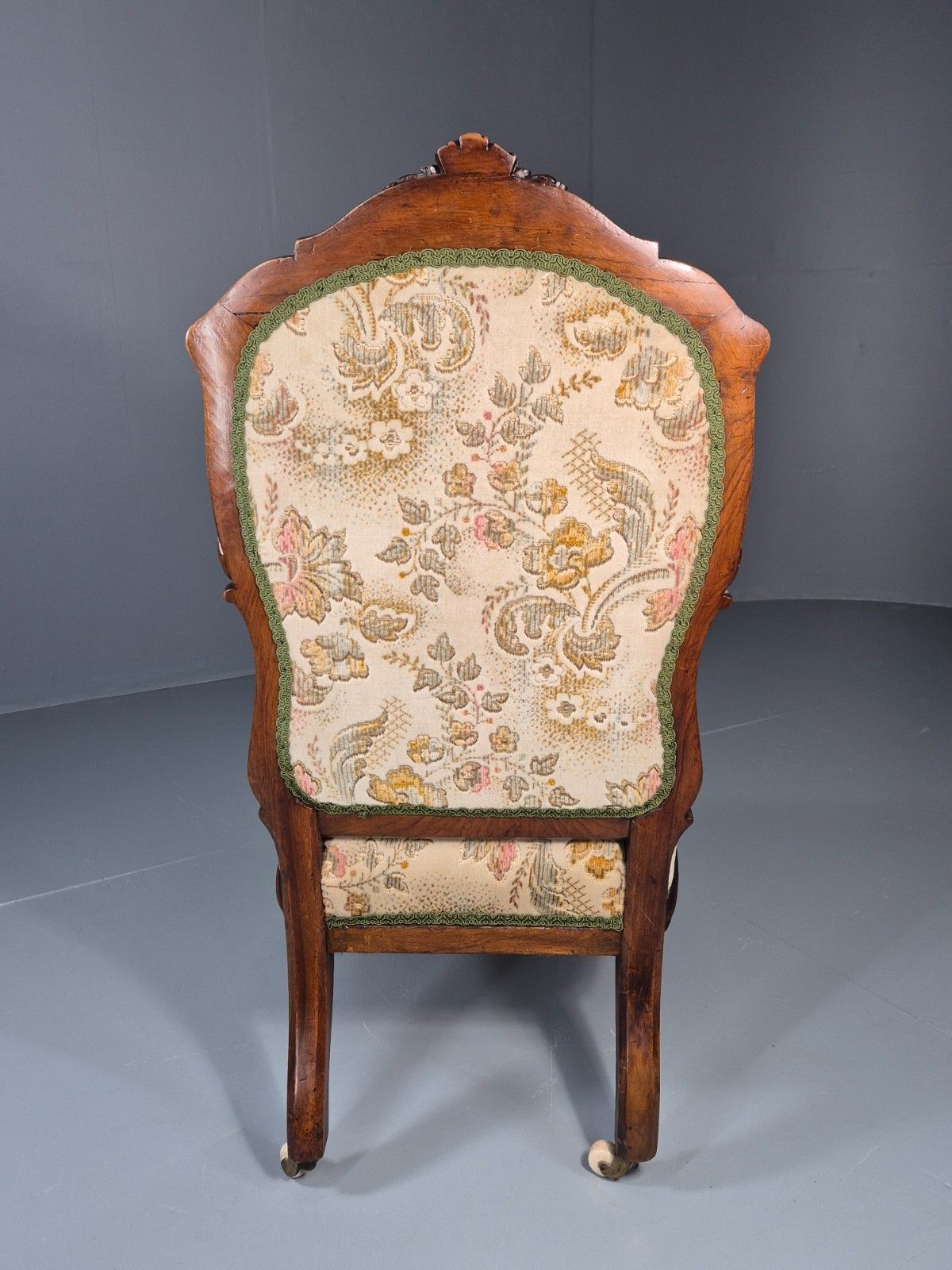 photo for sale Antique Mahogany Nursing Chair Floral Upholstery 1880s Victorian Eb11175 Vclo