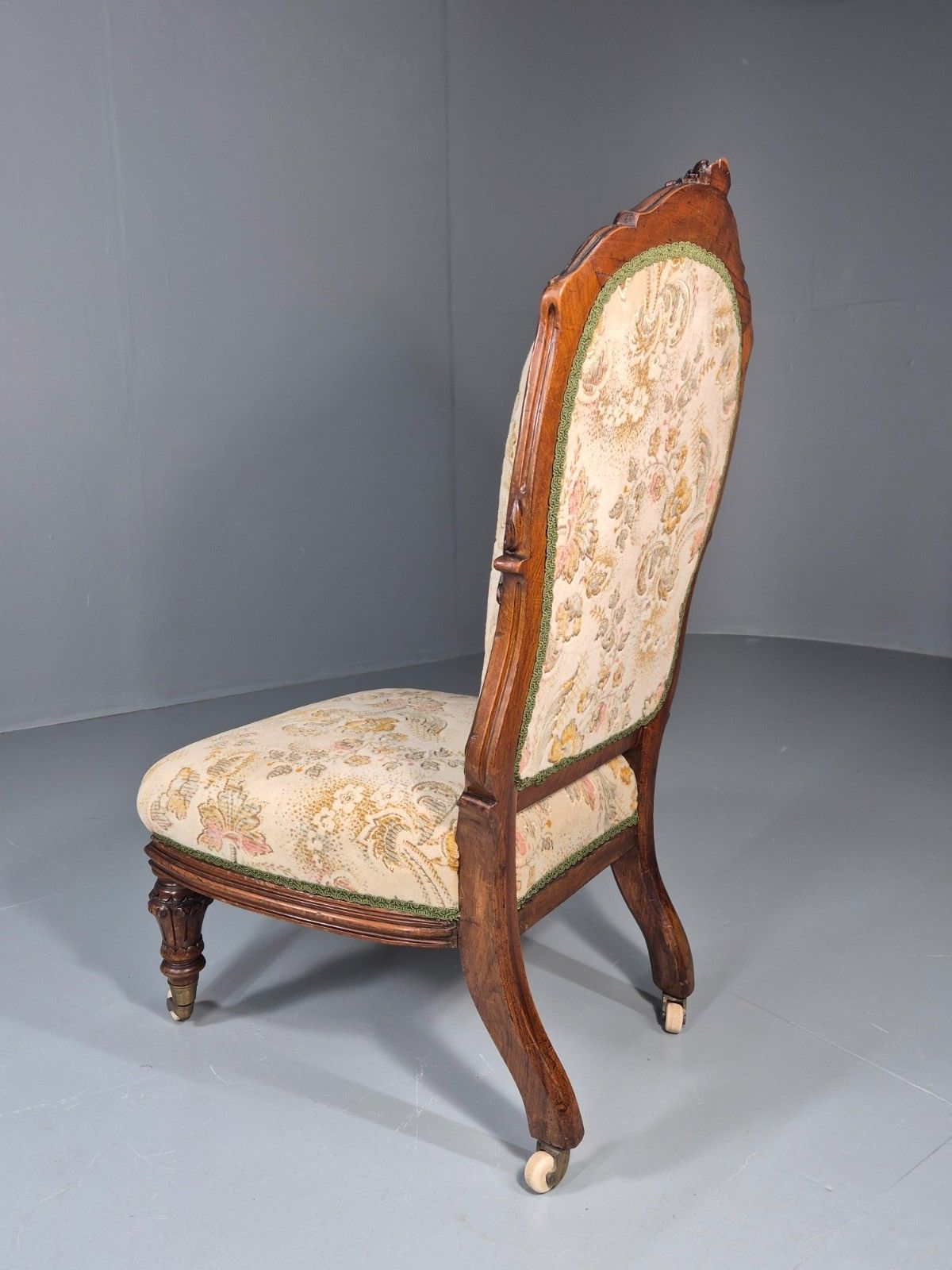 225.0 Antique Mahogany Nursing Chair Floral Upholstery 1880s Victorian Eb11175 Vclo photo