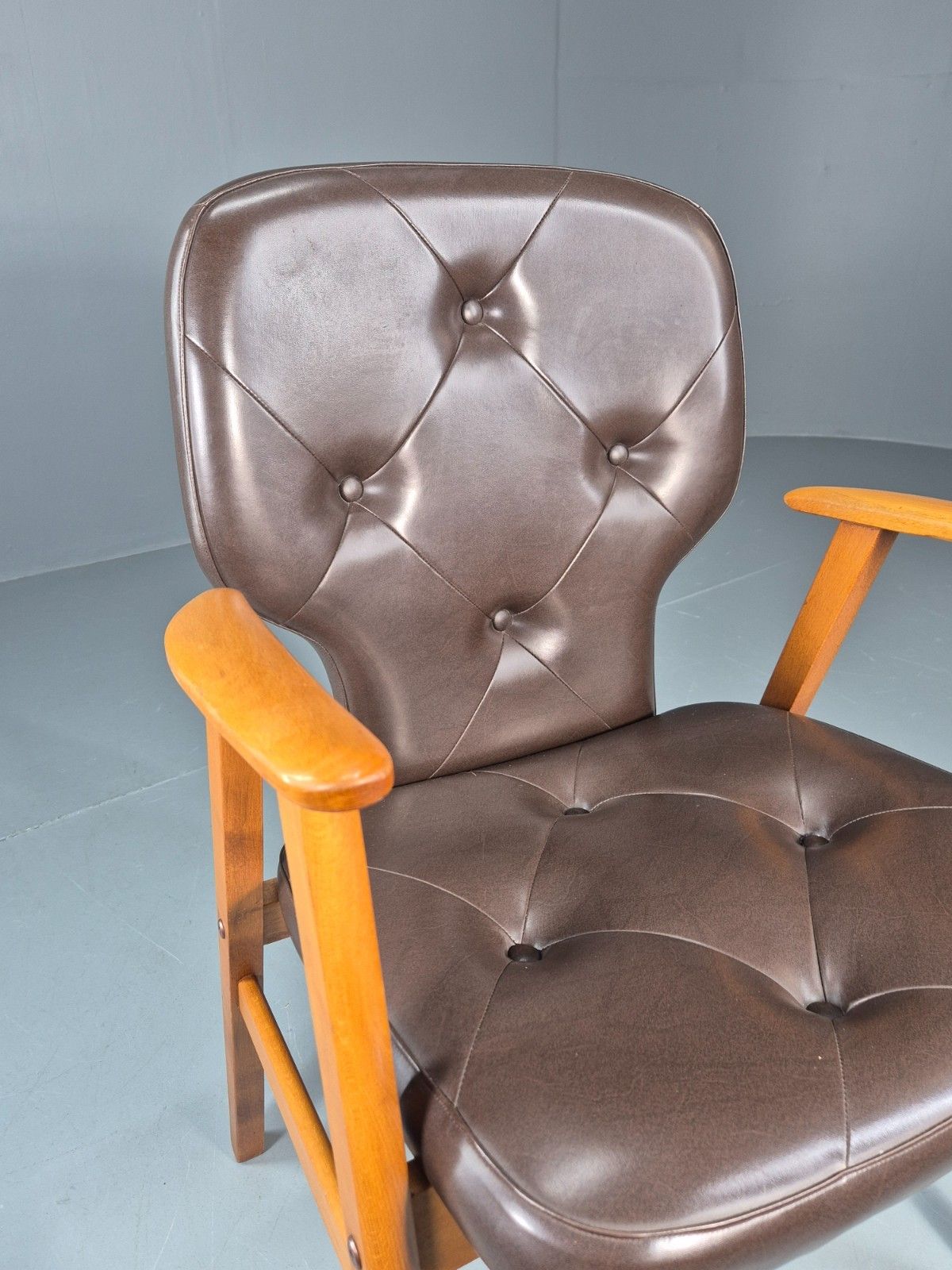 Mid Century Lounge Chair Vintage Swedish 1960s Beech Brown Vinyl Eb11139 Mnor photo 325.0