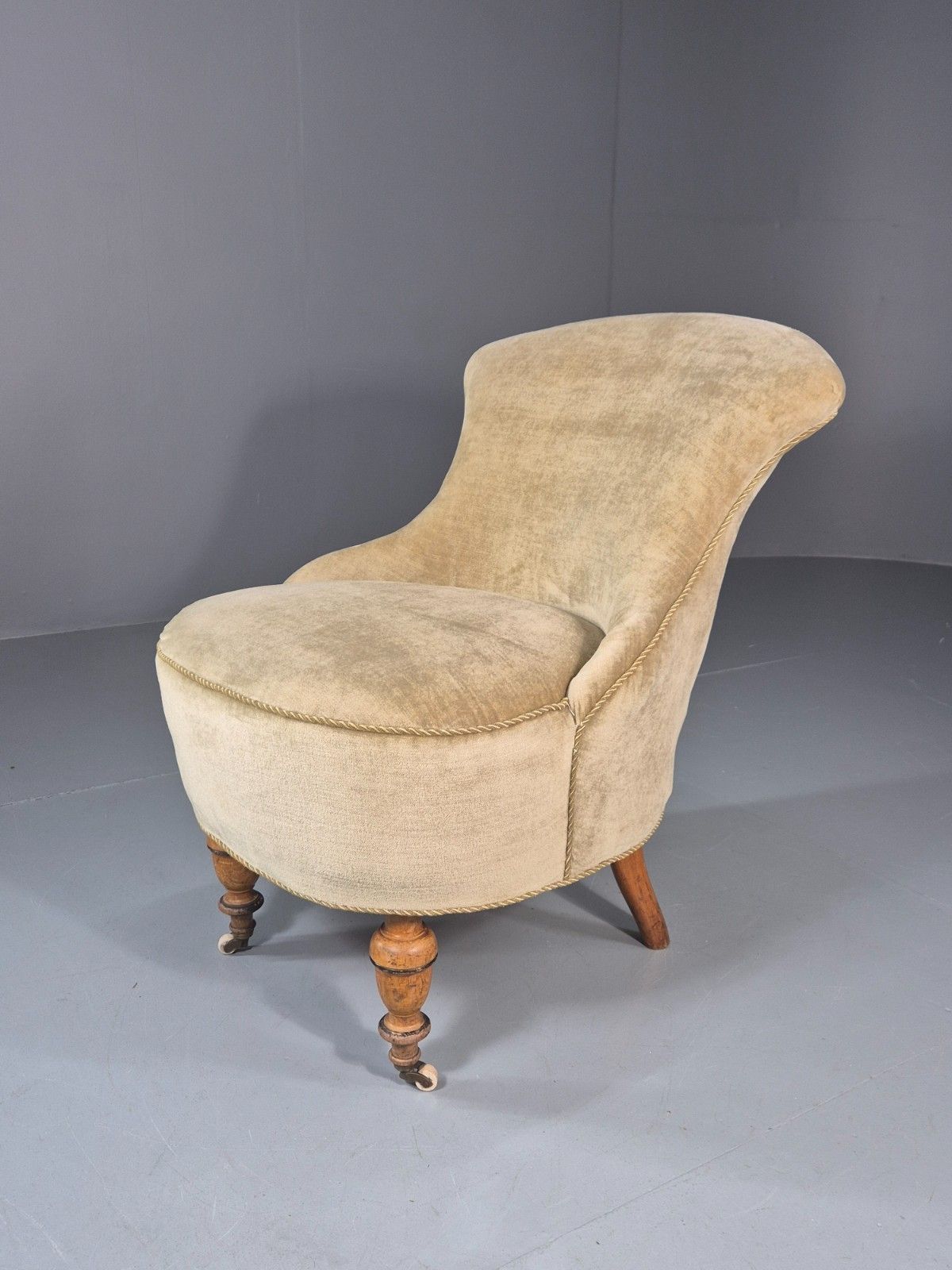 Antique Cocktail Chair Green Velour Vintage Danish 1800s  Eb10761 Vclo