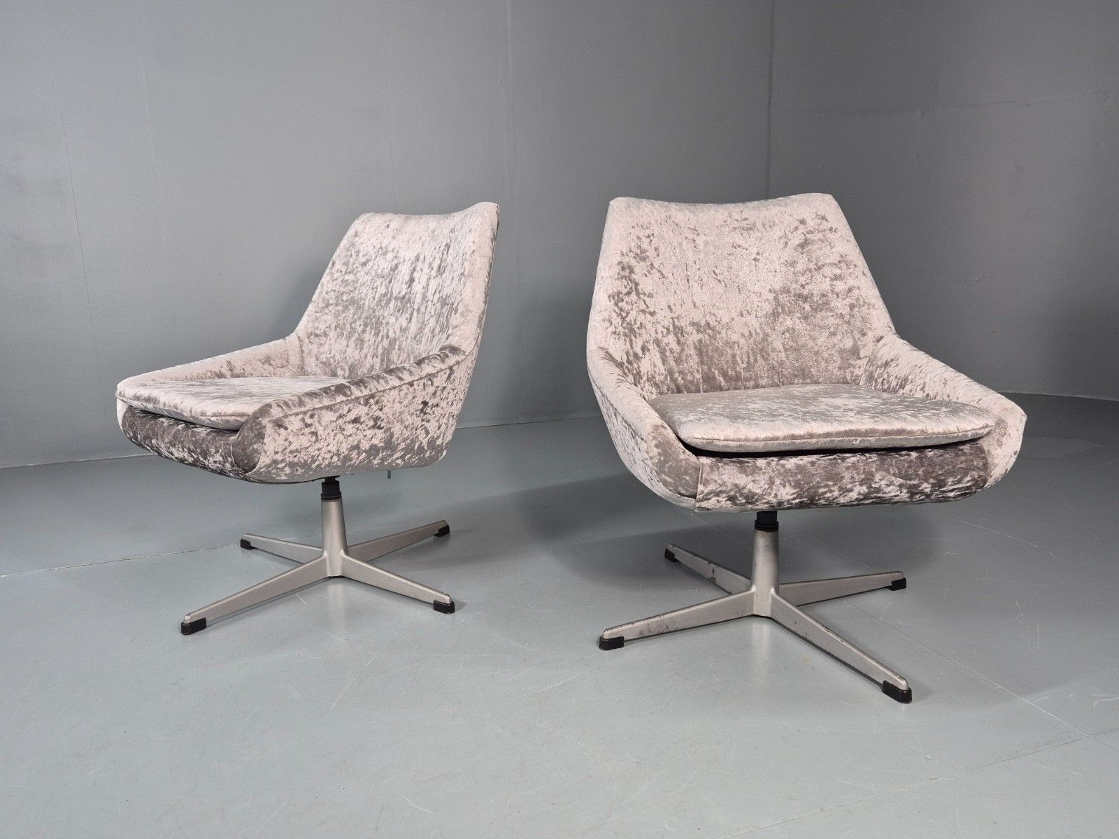 2 Swedish Swivel Chairs 1960s Retro Silver Blue Velvet Upholstery  Eb10723 Mnor photo furniture