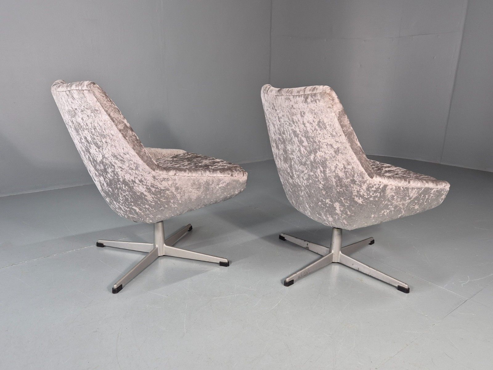 2 Swedish Swivel Chairs 1960s Retro Silver Blue Velvet Upholstery  Eb10723 Mnor photo 425.0