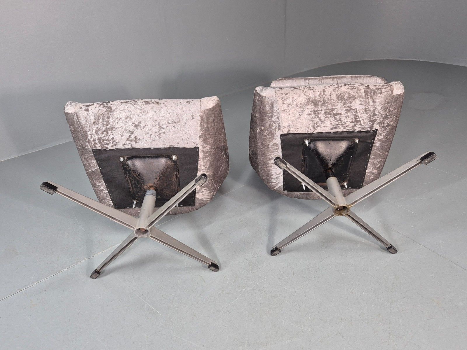 photo for sale 2 Swedish Swivel Chairs 1960s Retro Silver Blue Velvet Upholstery  Eb10723 Mnor