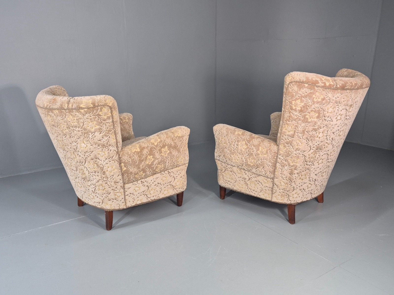 2 1950s Lounge Chairs Mid Century Danish Floral Moquette Retro  Eb11318 Mnor photo vintage