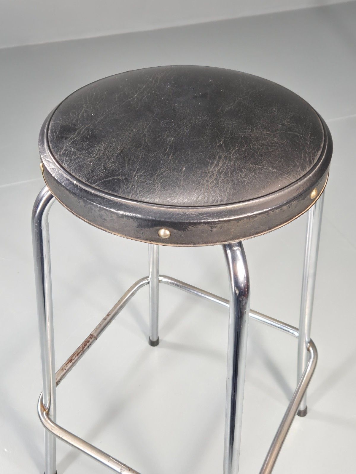 Furniture Vintage Bar Stool Black Vinyl And Chrome 1980s Bauhaus Style Retro Eb11274 Mdin photo