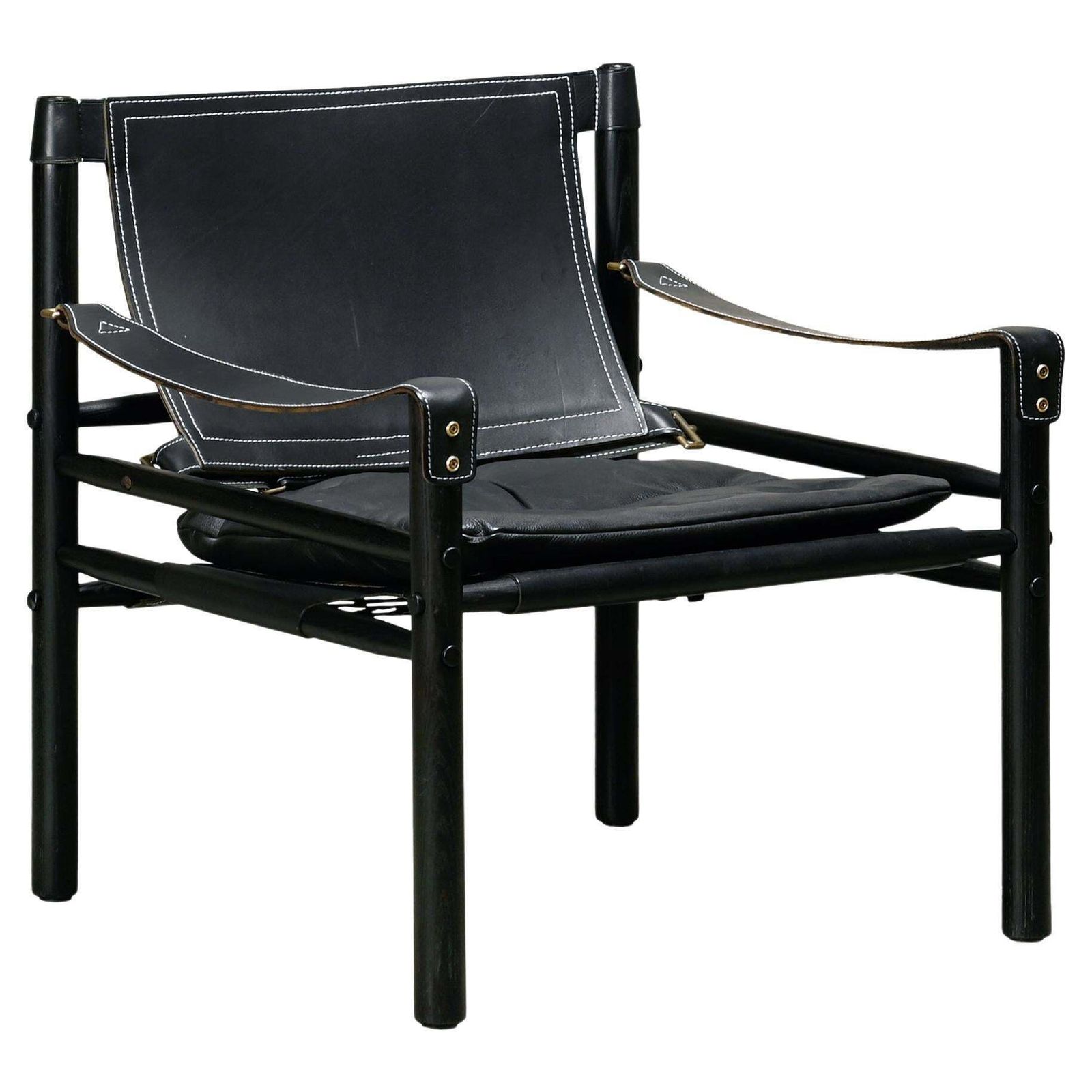 Arne Norell Sirocco Safari Lounge Chair In Black Leather / Stained Ash, Sweden
