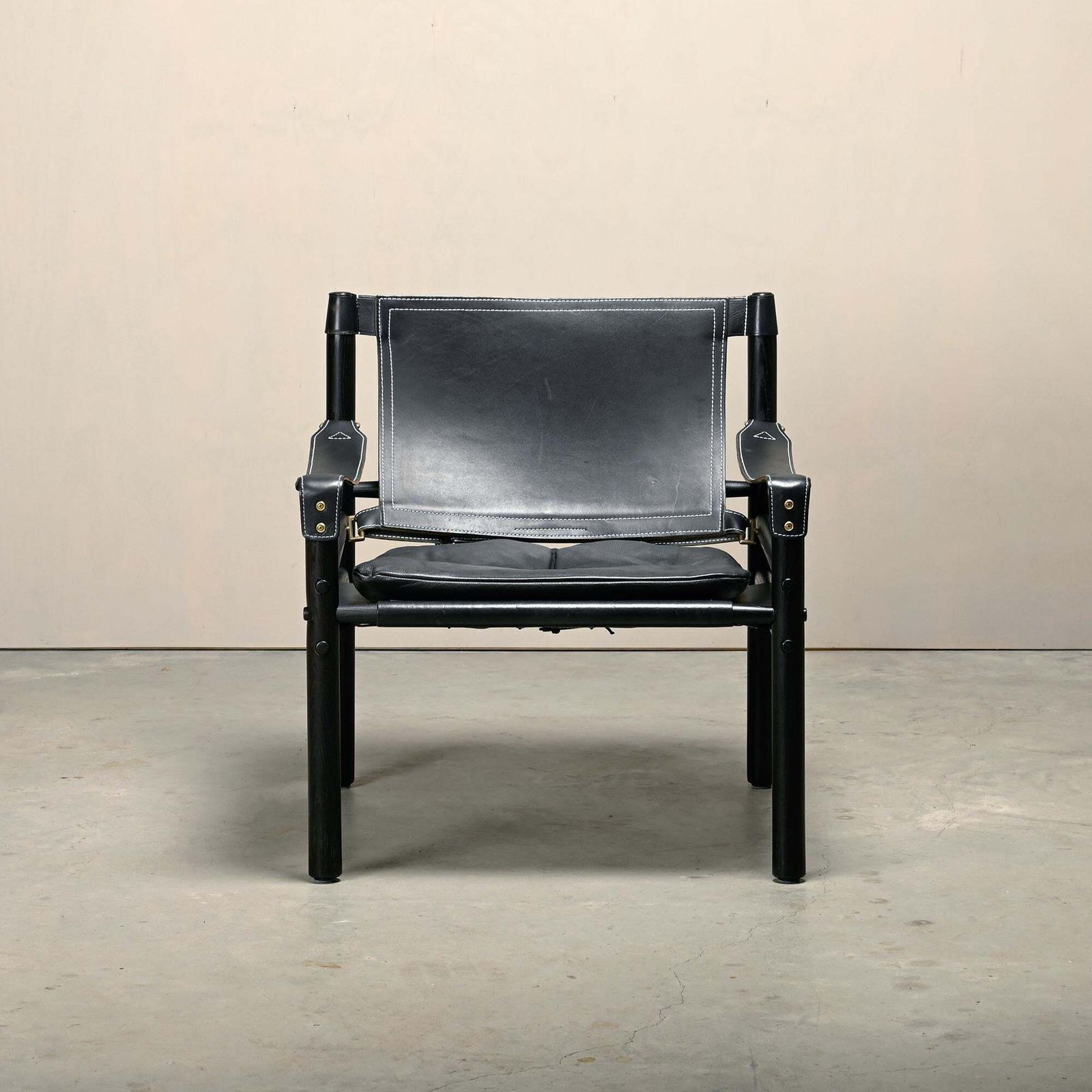 Arne Norell Sirocco Safari Lounge Chair In Black Leather / Stained Ash, Sweden photo for sale