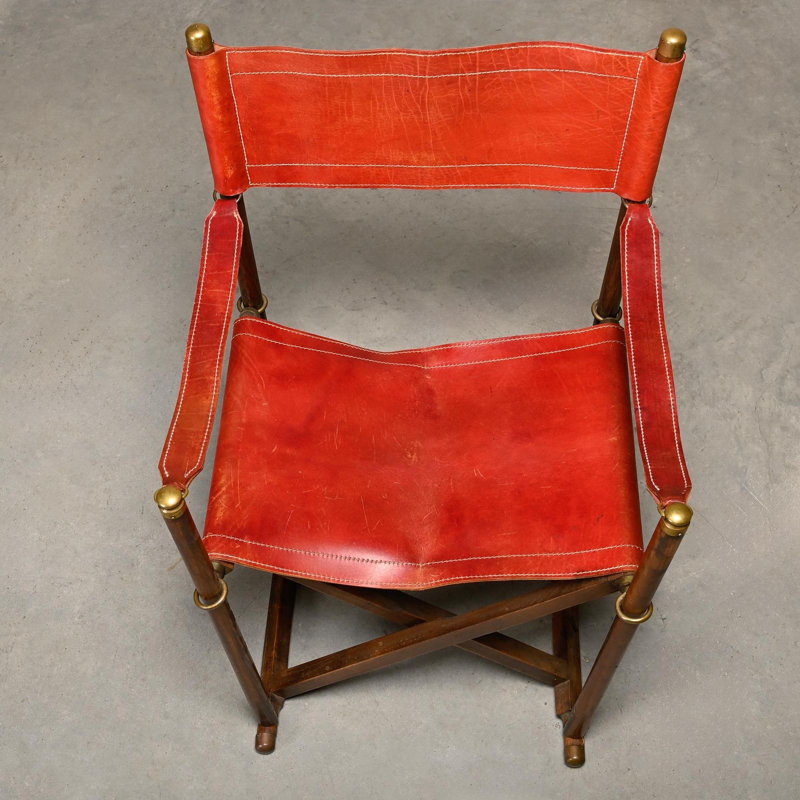 Pair Mogens Koch Mk 16 Folding Chair In Oak Wood With Red Leather For Valmazan photo vintage