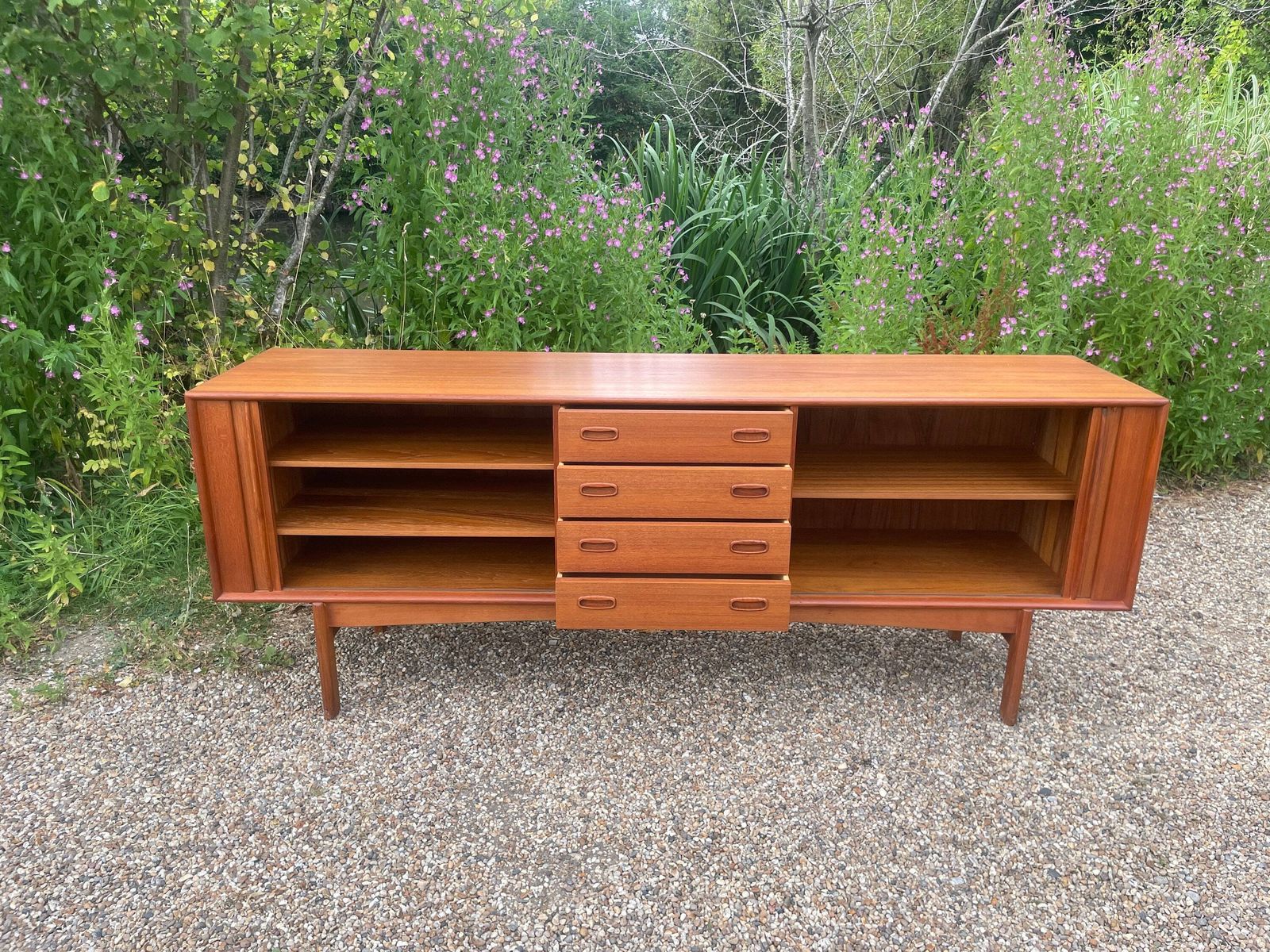 Vintage Mid Century Modern Danish Teak Tambour Fronted Sideboard By Bernh Pedersen & Son’s 1970 photo furniture