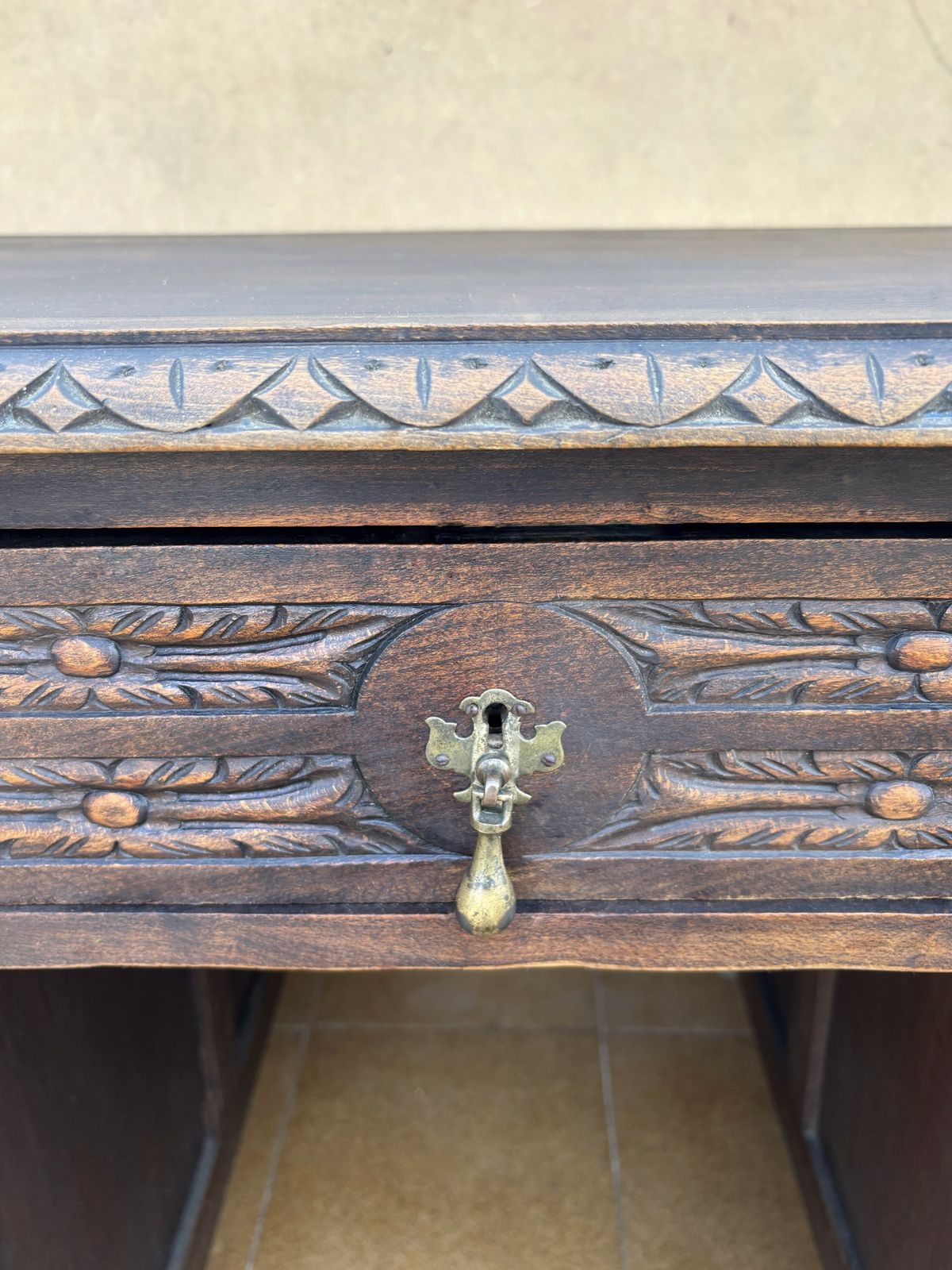 Antique Spanish Carved Oak Desk, Early 20th Century photo buy