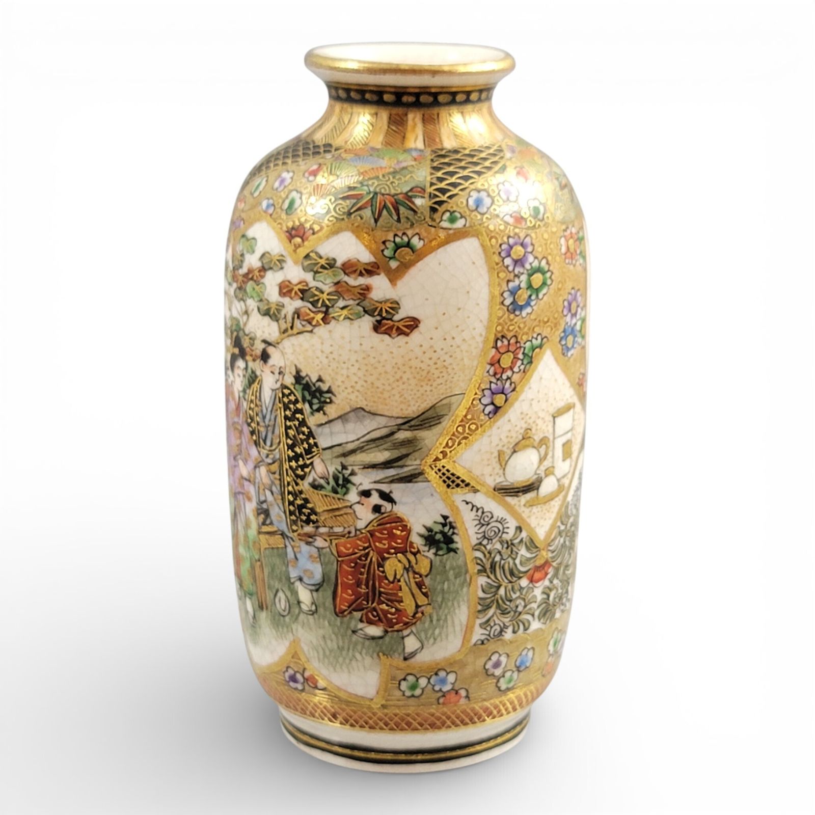 1000.0 Meiji Period Satsuma Vase With Family And Tea Utensils, Fine Gilding photo