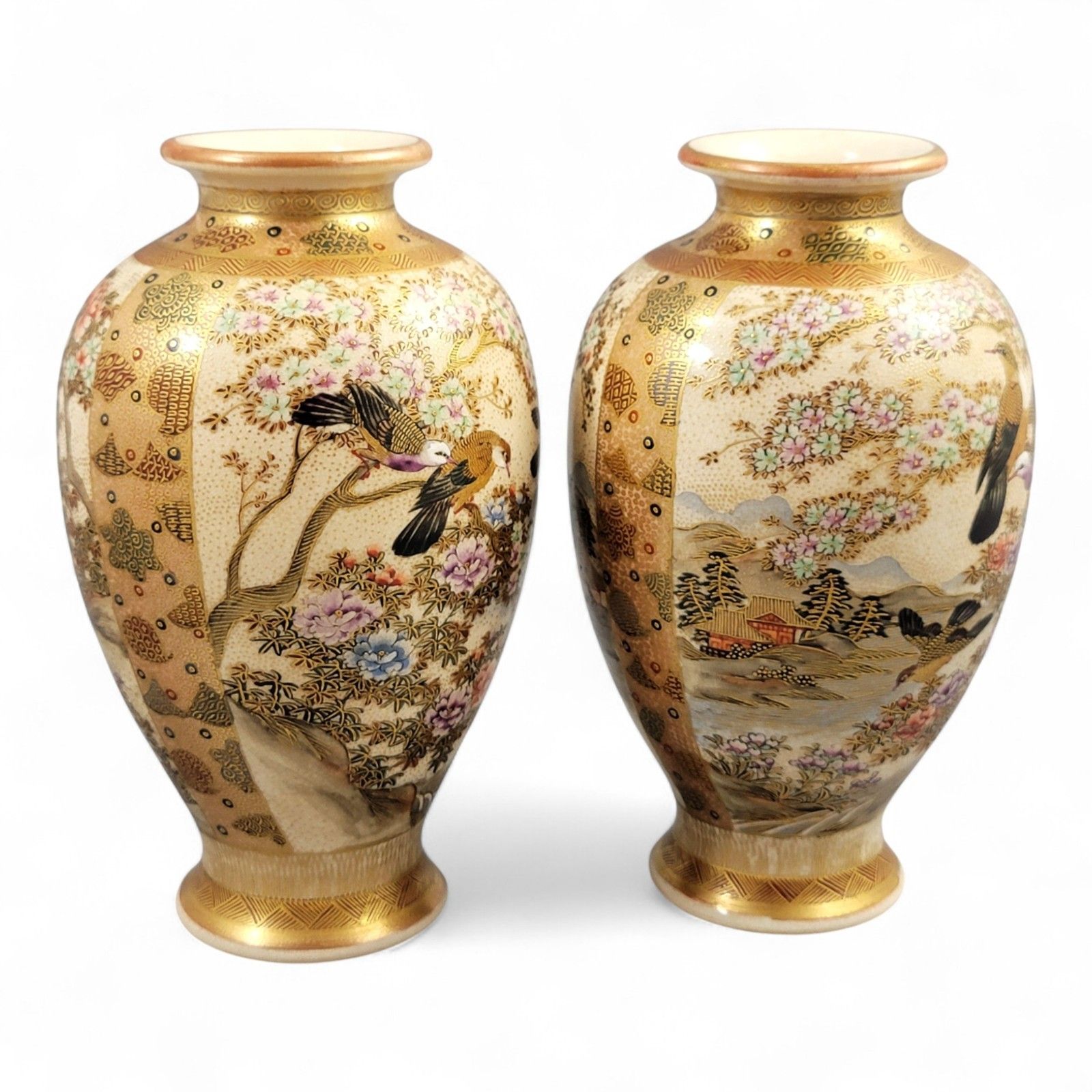 Antique Meiji Pair Hododa Satsuma Vases, Shimazu Mon Exhibition Quality C. 1900 photo furniture