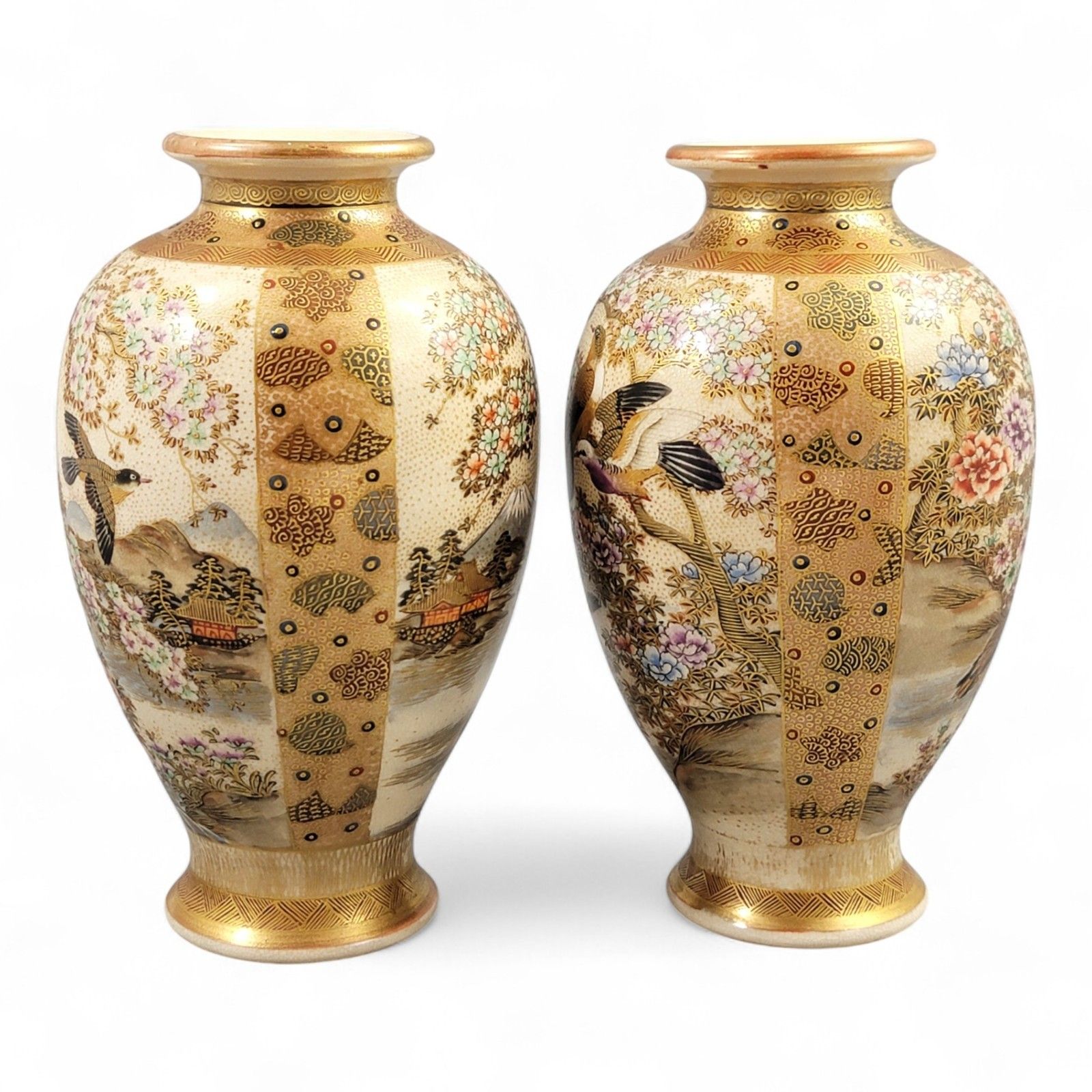 Antique Meiji Pair Hododa Satsuma Vases, Shimazu Mon Exhibition Quality C. 1900 photo for sale