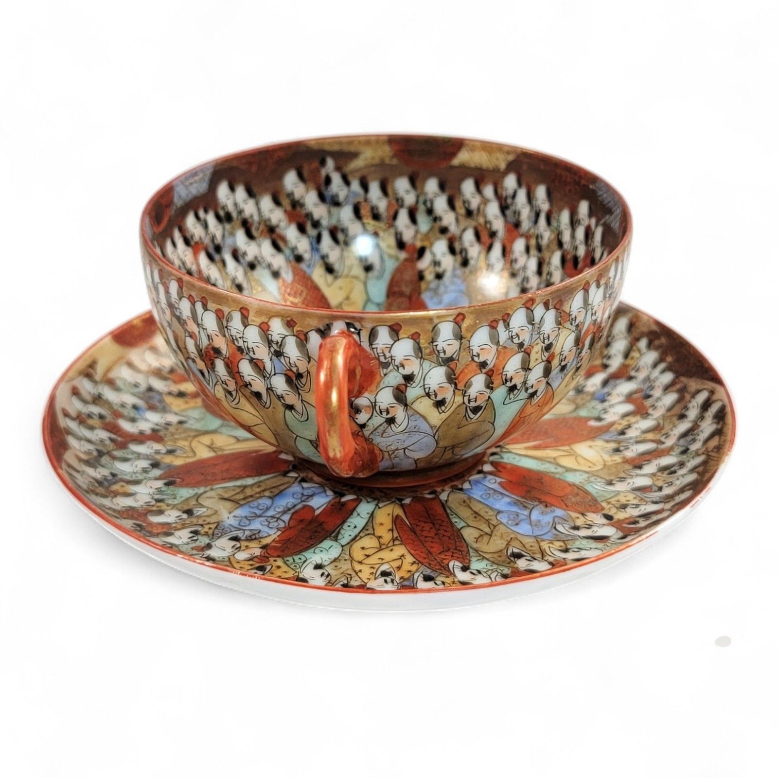 Chinese Export “Thousand Lohan” Tea Set Of 5 Cups & Saucers, Late 19th Century photo 550.0
