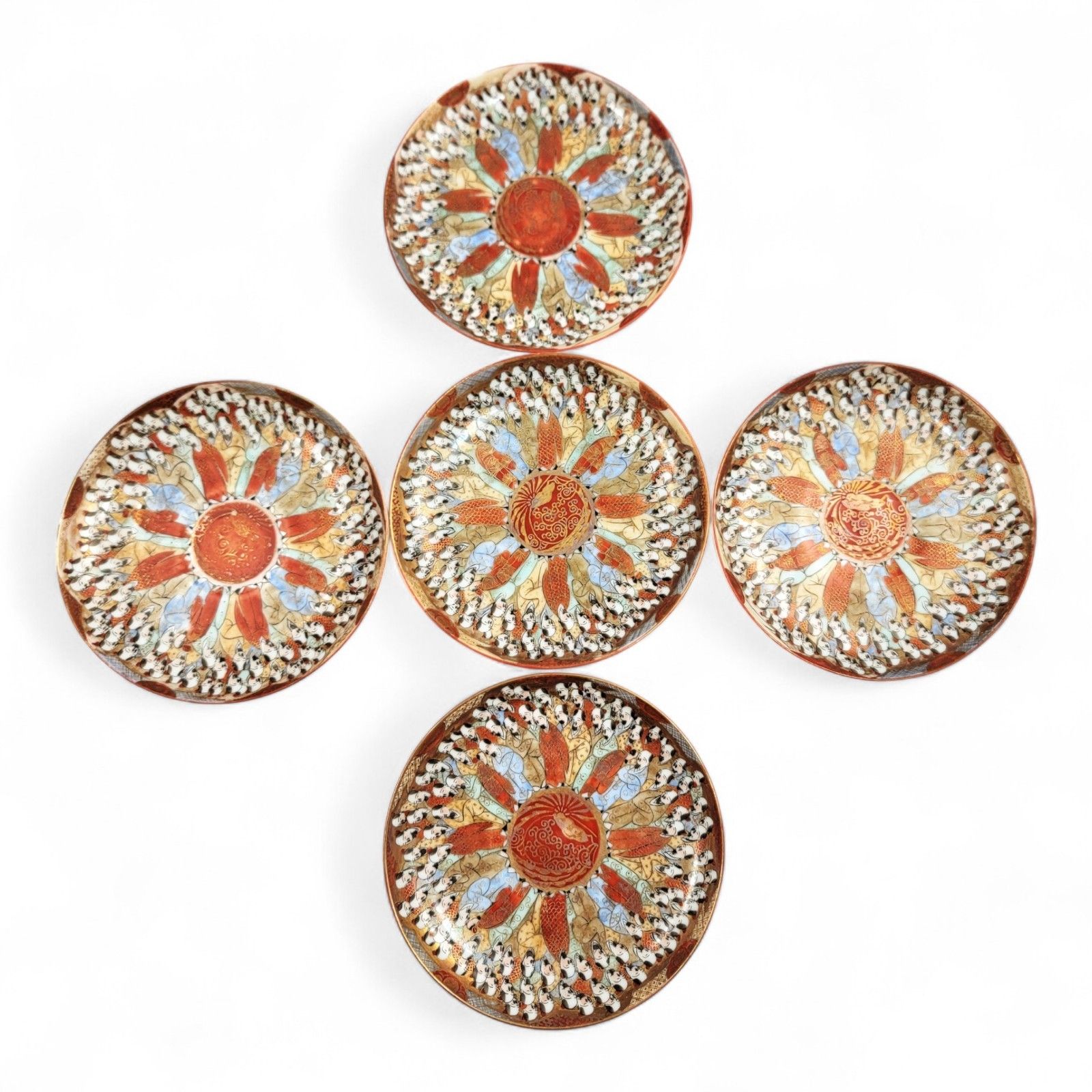 photo for sale Chinese Export “Thousand Lohan” Tea Set Of 5 Cups & Saucers, Late 19th Century