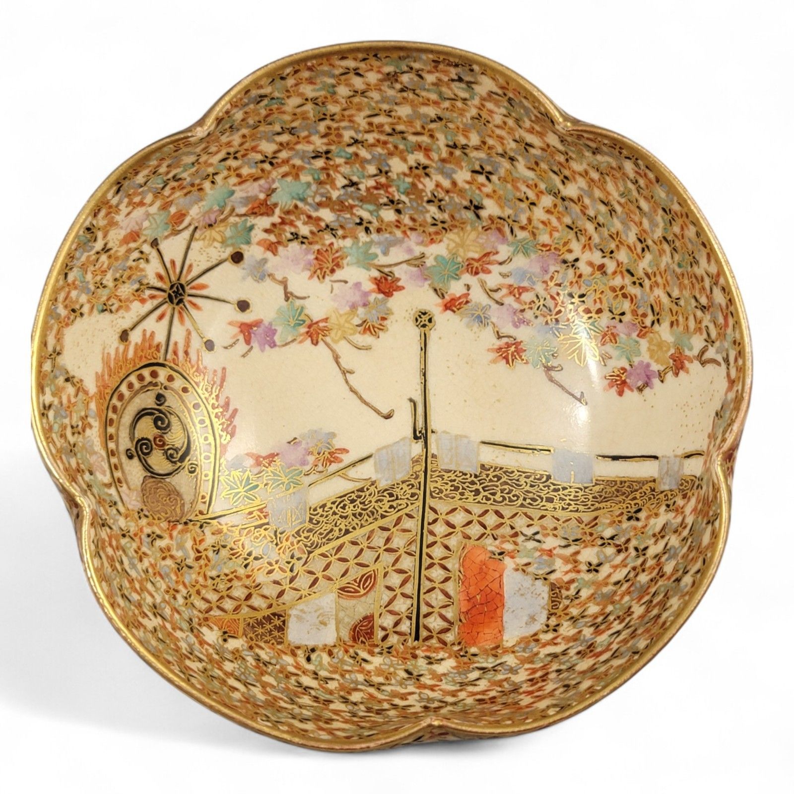 Antique Meiji Satsuma Hododa “Thousand Butterflies” Bowl, Shimazu Mark C. 1900 photo furniture