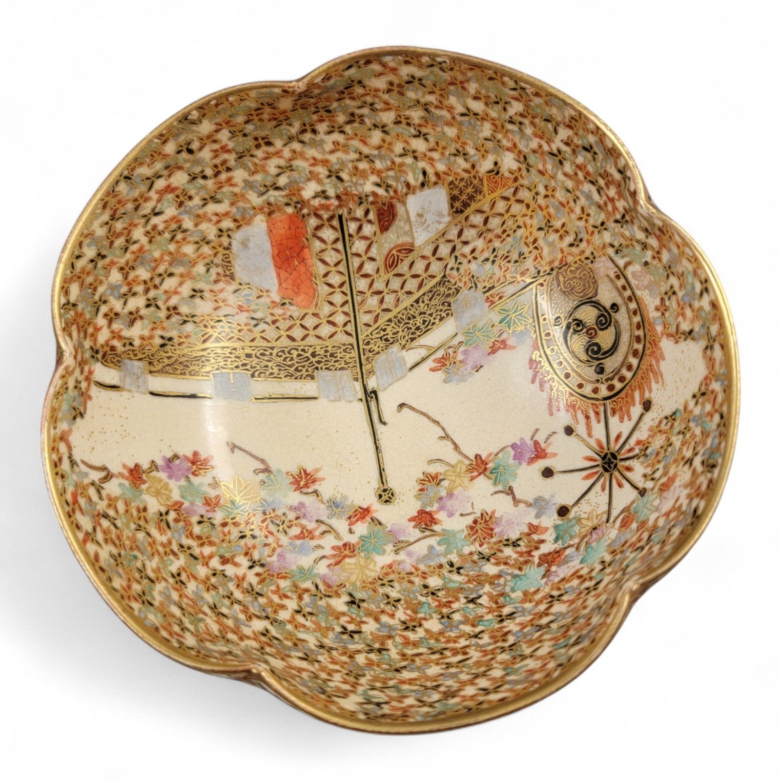 Antique Meiji Satsuma Hododa “Thousand Butterflies” Bowl, Shimazu Mark C. 1900 photo for sale