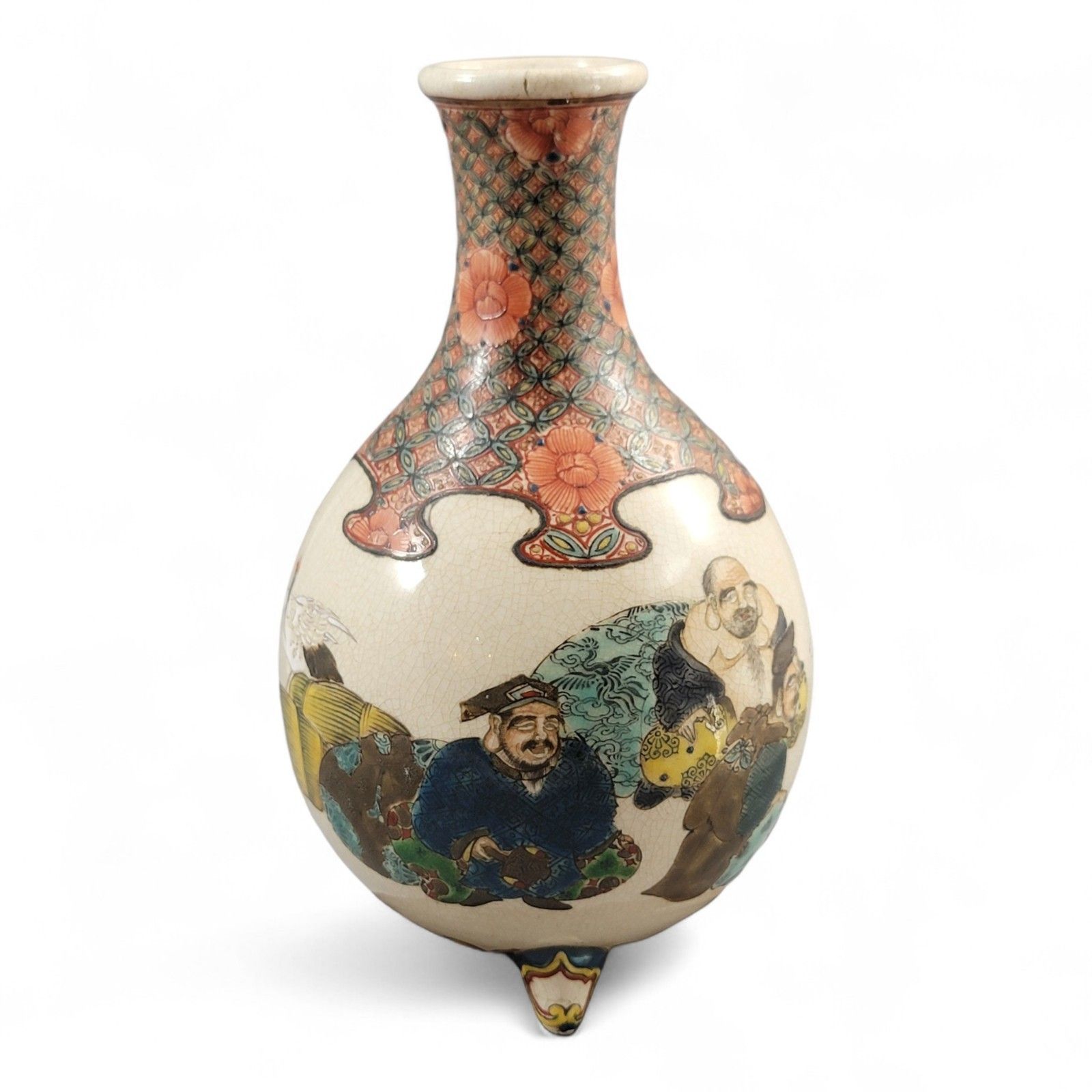 Antique Kyoto Satsuma Tripod Vase — Chōshūzan, Jissei After Yoshisada (Meiji) photo vinterior