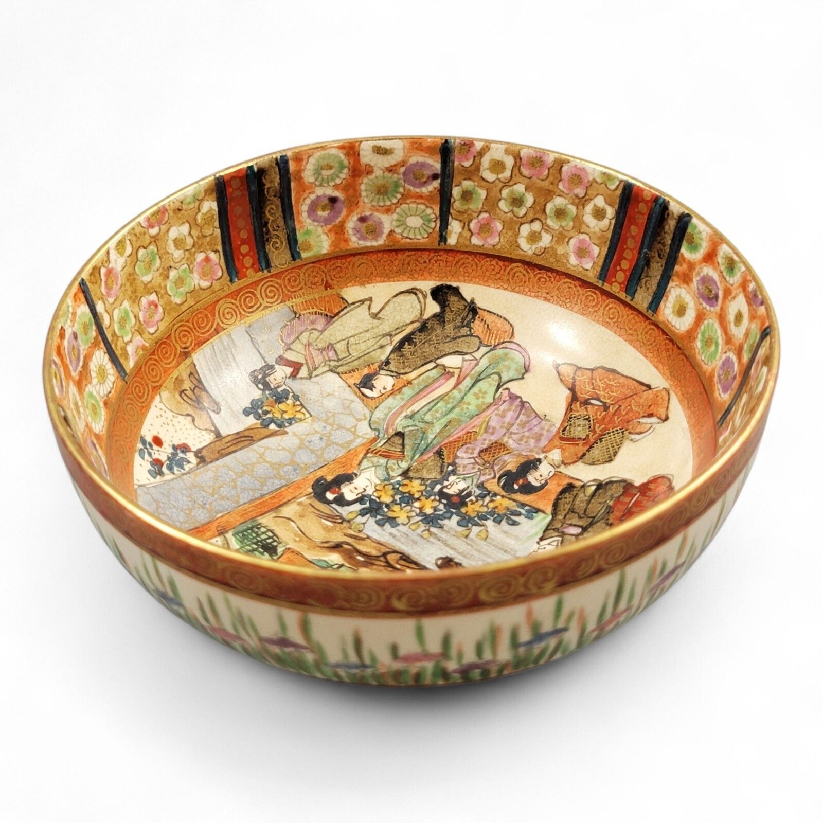 Antique Kyoto Satsuma Bowl “Bijin With Children Under Camellia Tree”, C.1890 photo furniture