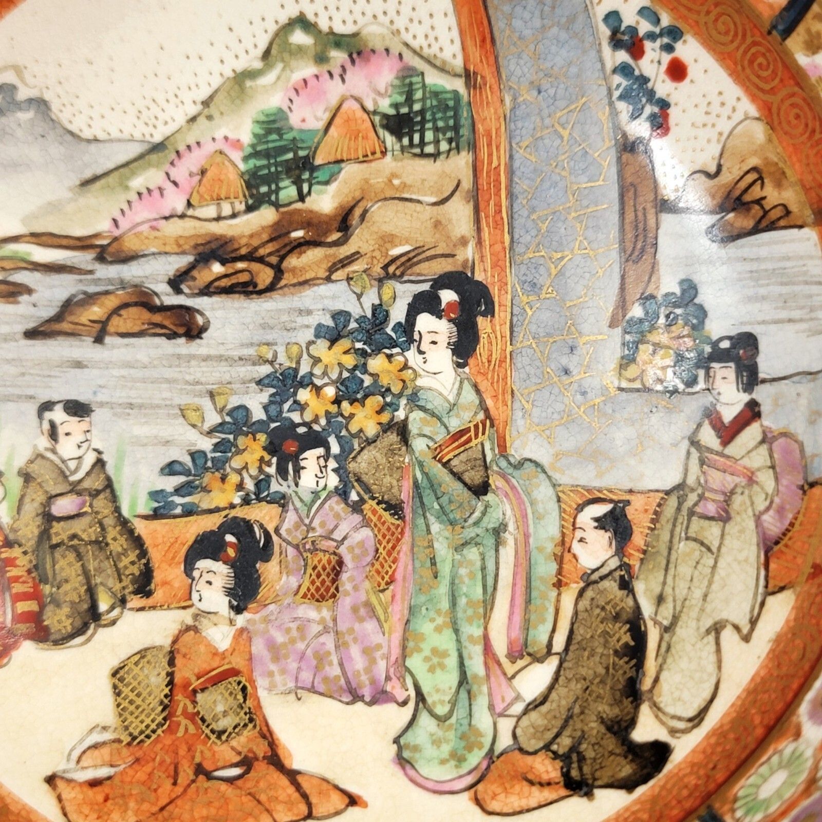 Home Decor Antique Kyoto Satsuma Bowl “Bijin With Children Under Camellia Tree”, C.1890 photo