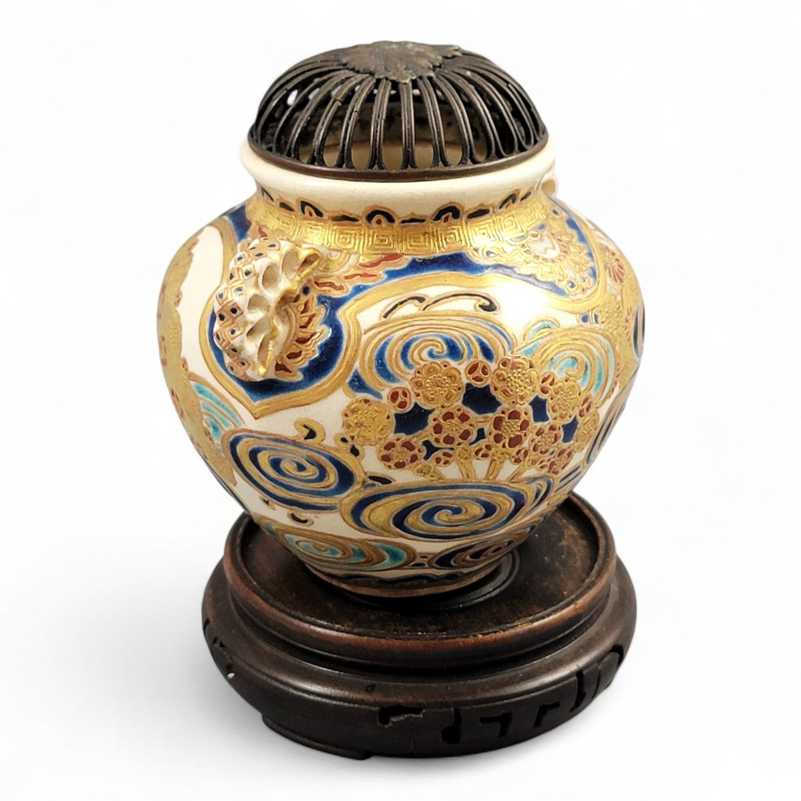 Antique Meiji Satsuma Koro Incense Burner Signed Kizan With Shimazu Crest C.1885 photo for sale