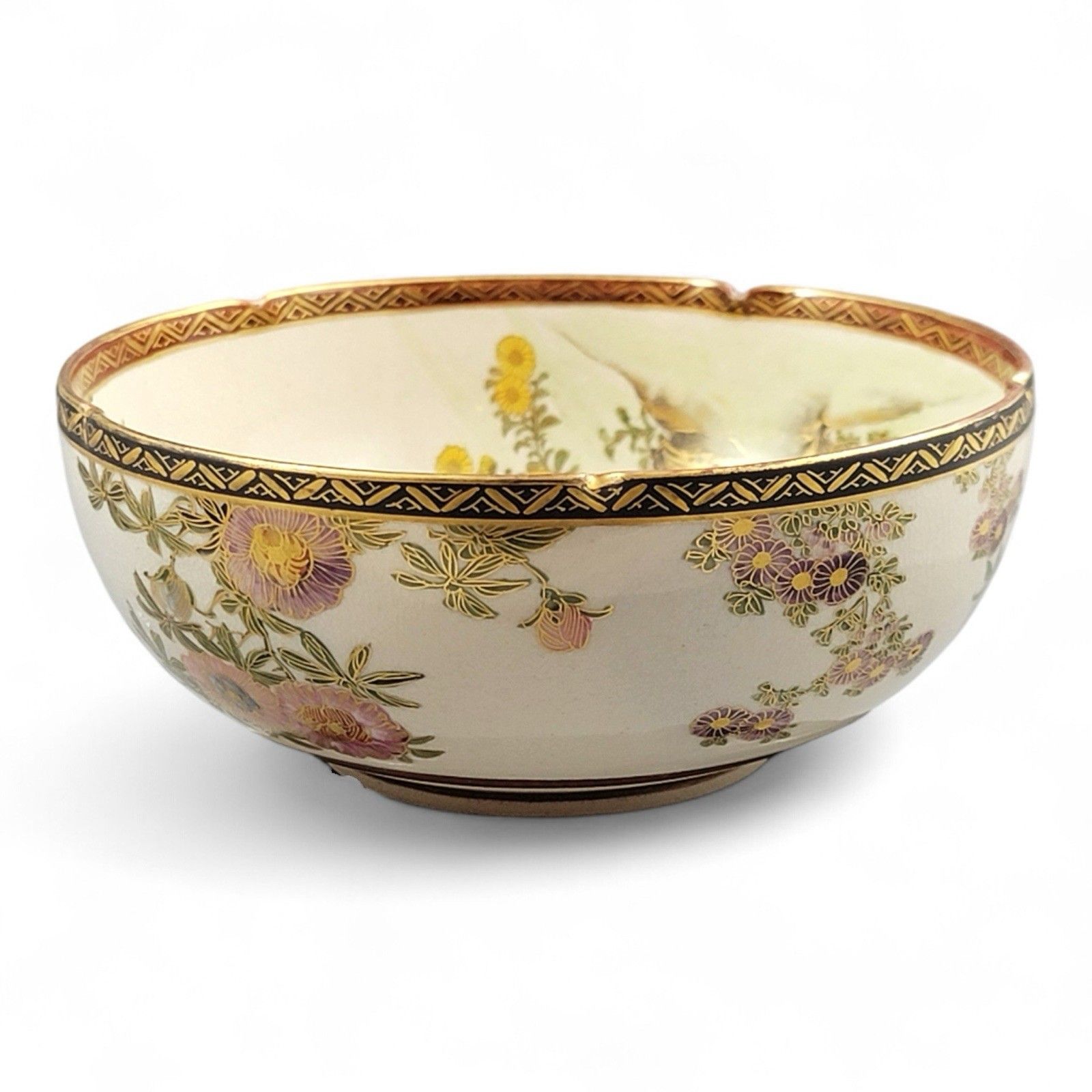 Antique Meiji Japanese Satsuma Porcelain Floral Bowl By Nikko, Shimazu Crest photo 500.0